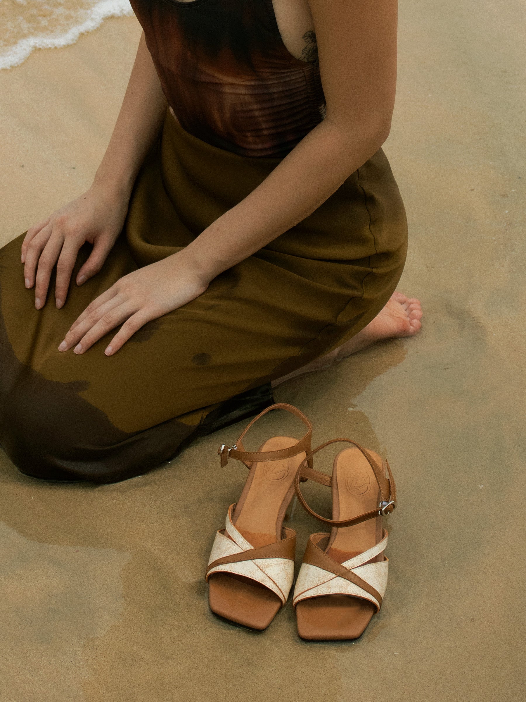 Focaccia 𓆟 Wide Fit Heeled Sandals with Crossover Front Strap