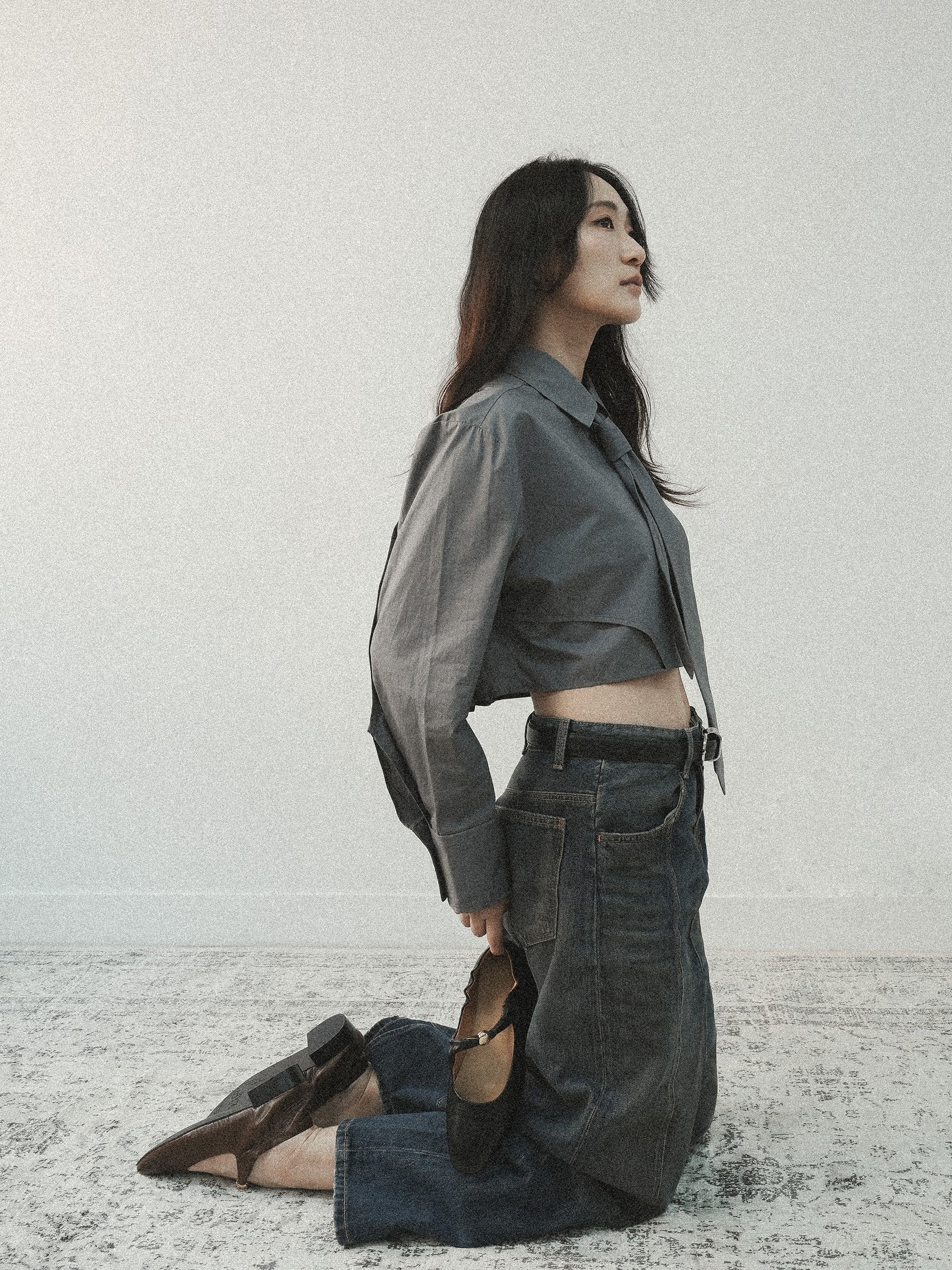 Eileen|| Round Toe Gold Bead Embellished Leather Flats