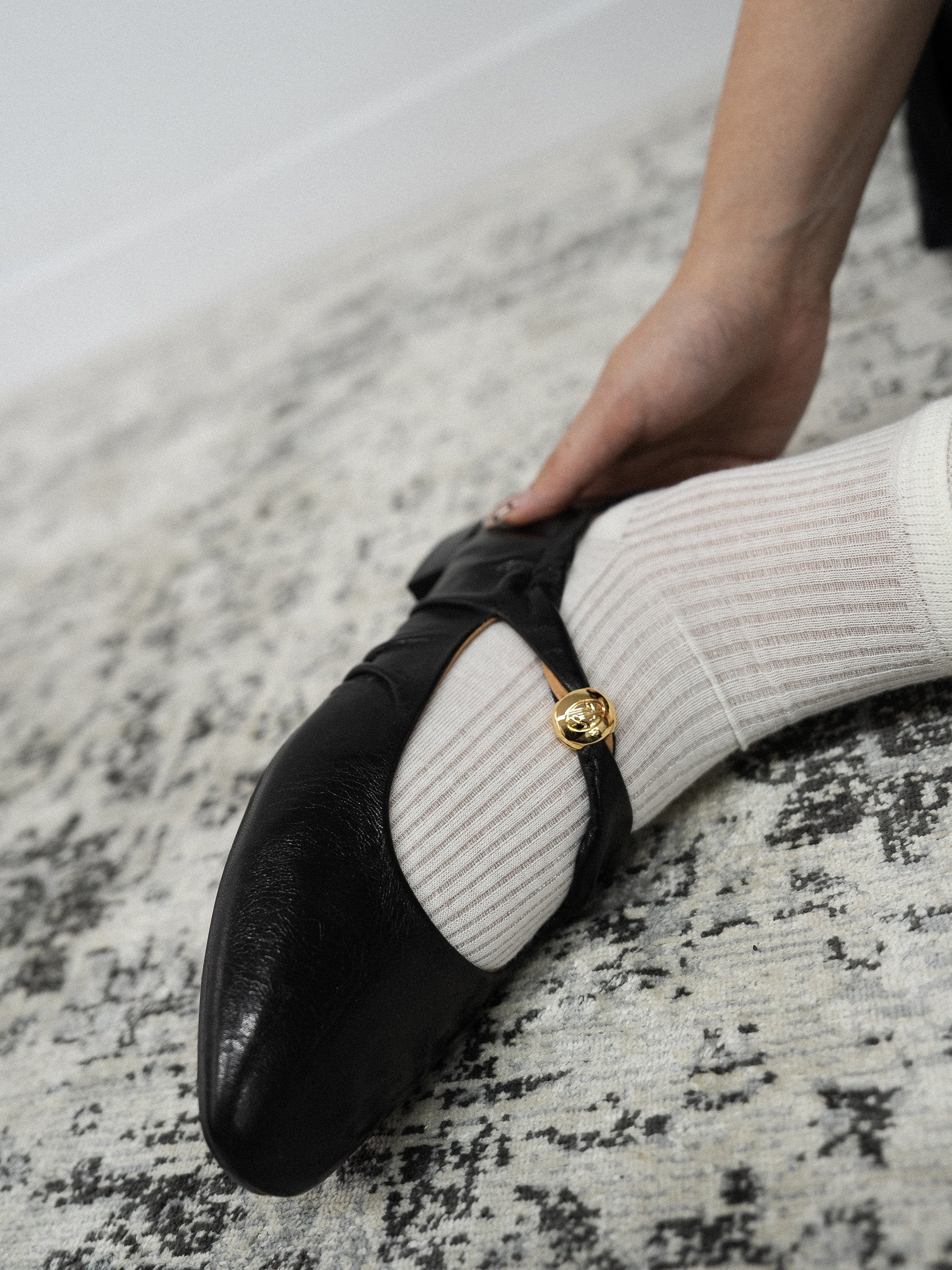 Eileen|| Round Toe Gold Bead Embellished Leather Flats