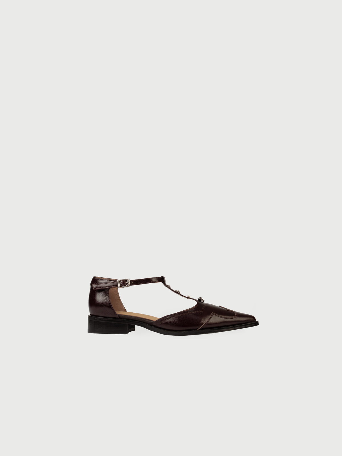 Rosalie・Pointed-Toe Western Embellished T-Strap Flats