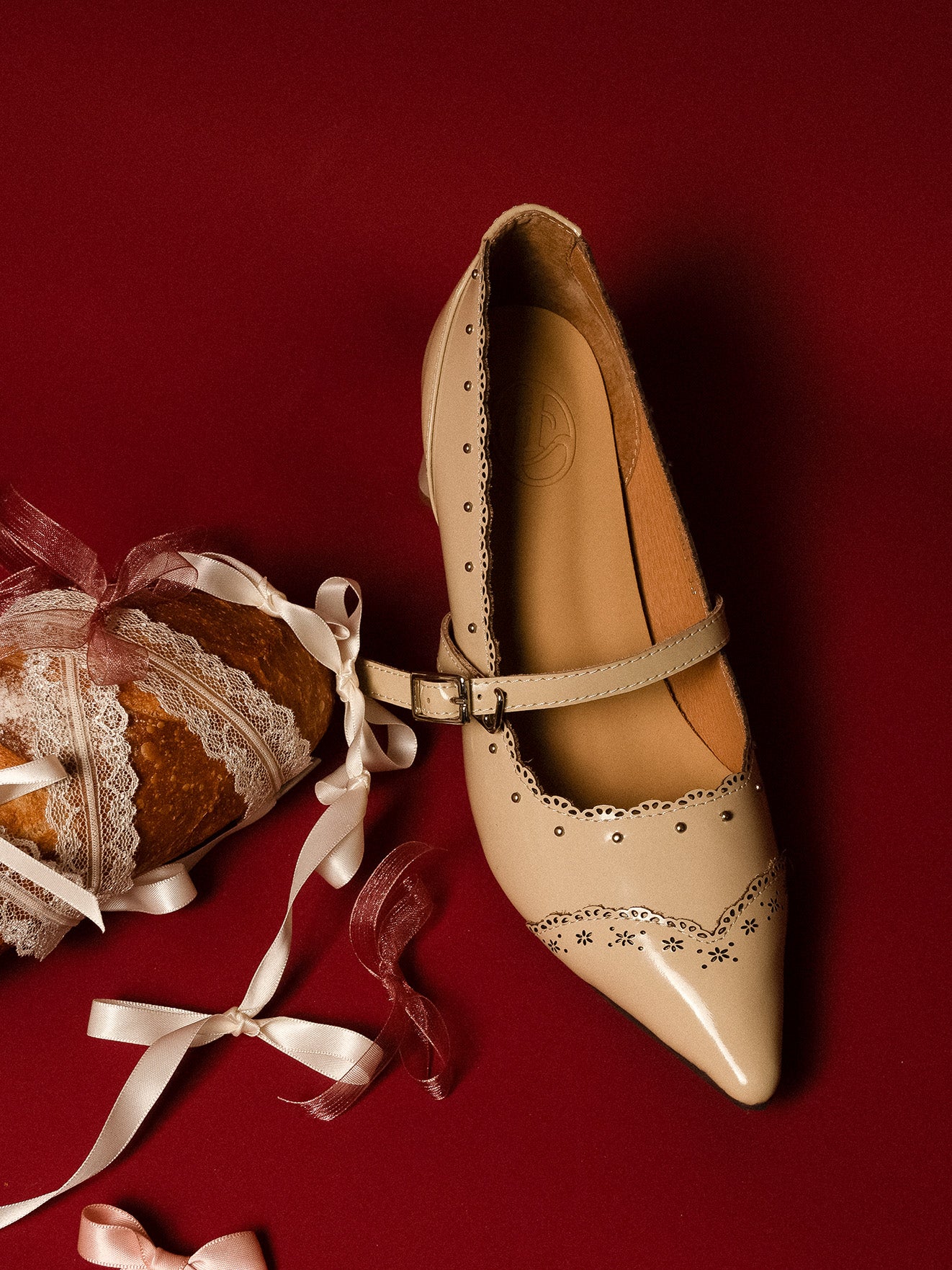 Arina ❆ Pointed Toe Laser-cut Studs Strap Heel