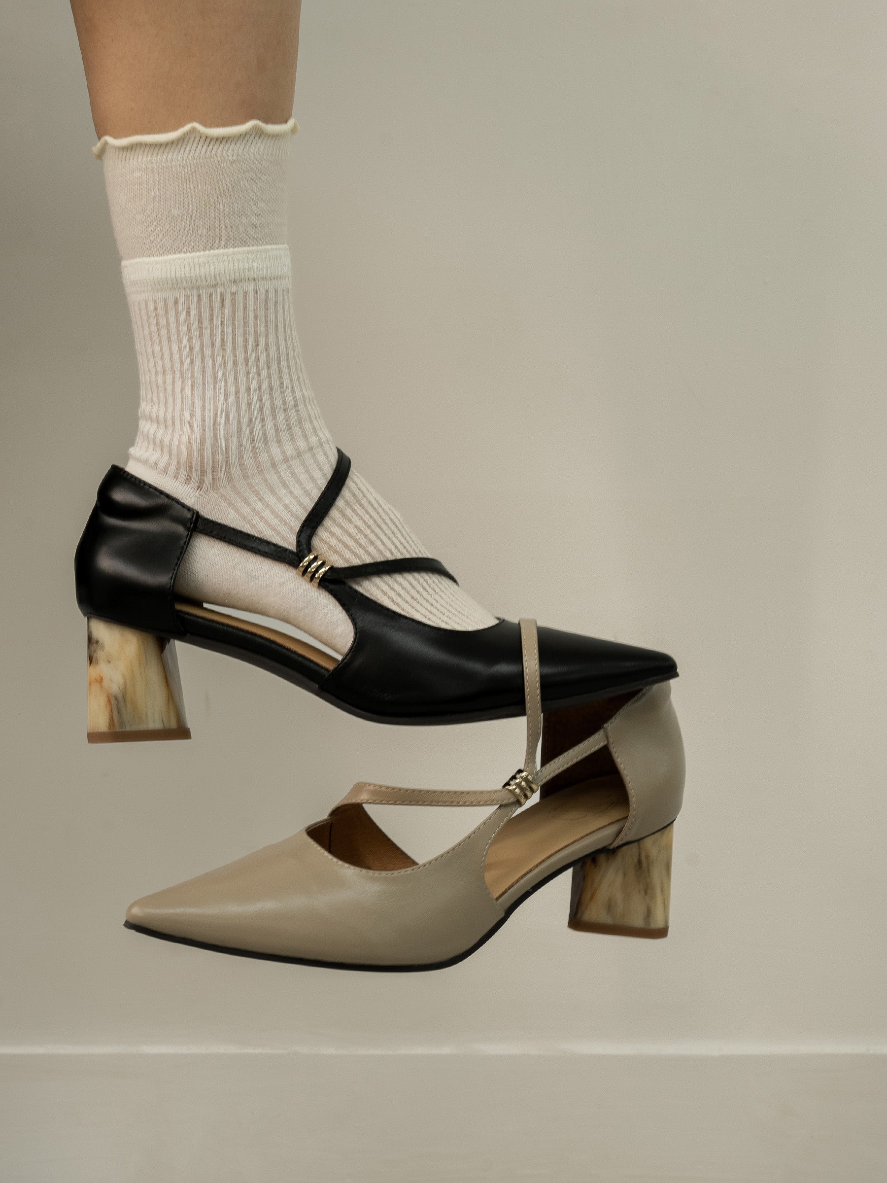 Talia || Pointed Toe Strappy Heels with Marble Block Heel