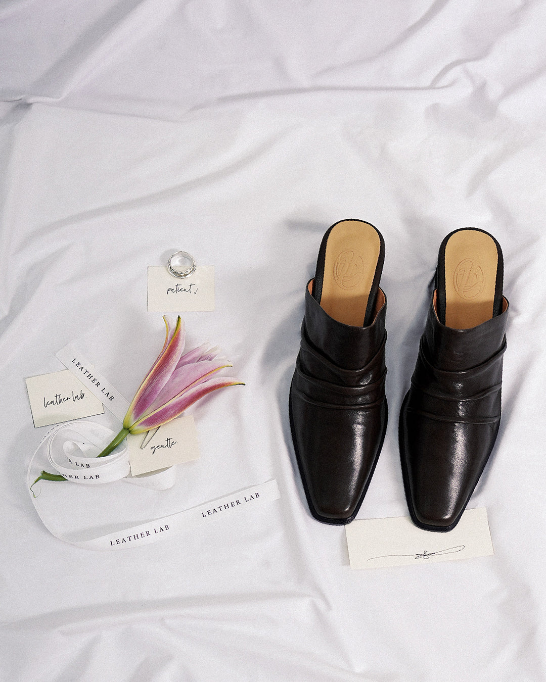 Tate ◈ Square-Toe Drapped Heels Mules