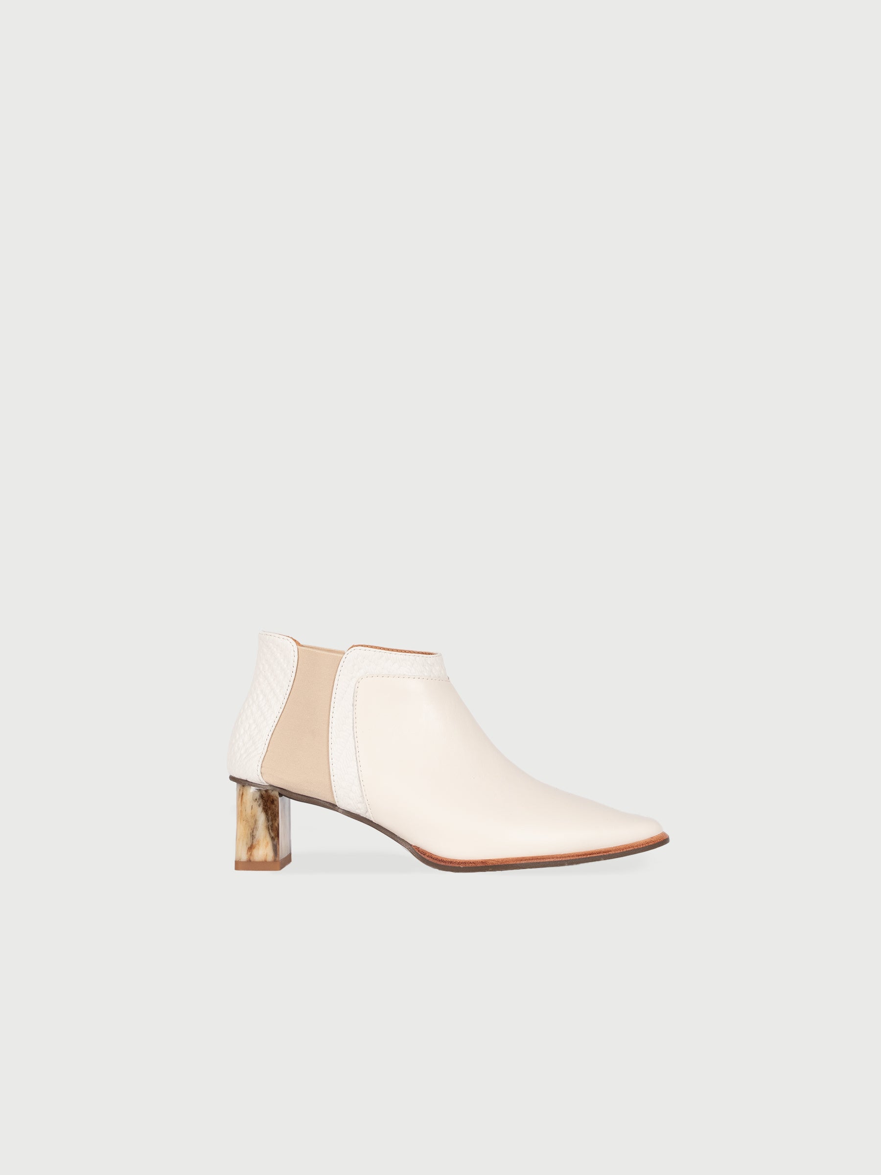 Mixed-Leather Pointed Marble-Heel Ankle Boots