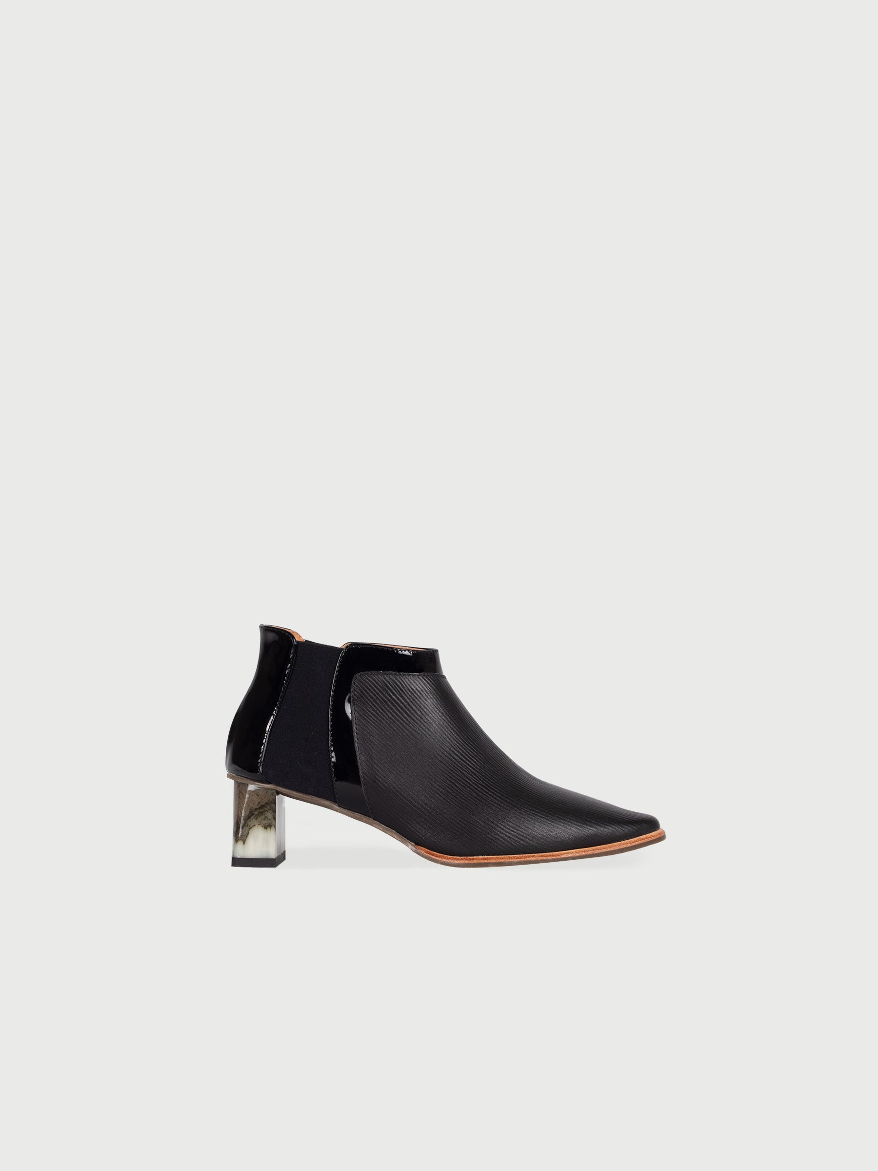 Mixed-Leather Pointed Marble-Heel Ankle Boots