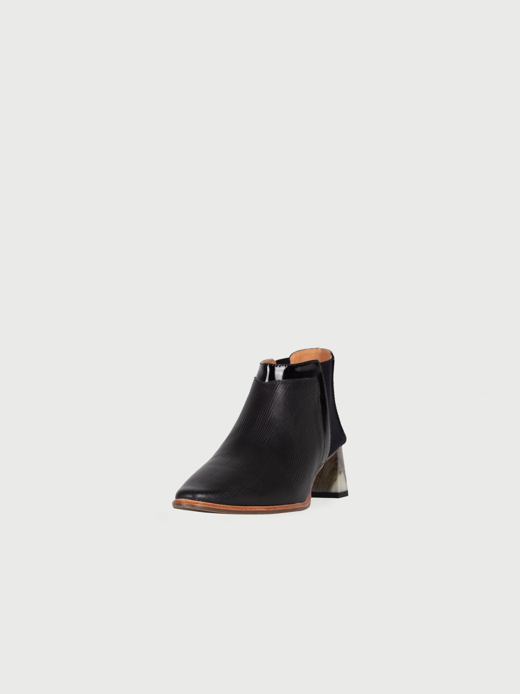 Mixed-Leather Pointed Marble-Heel Ankle Boots