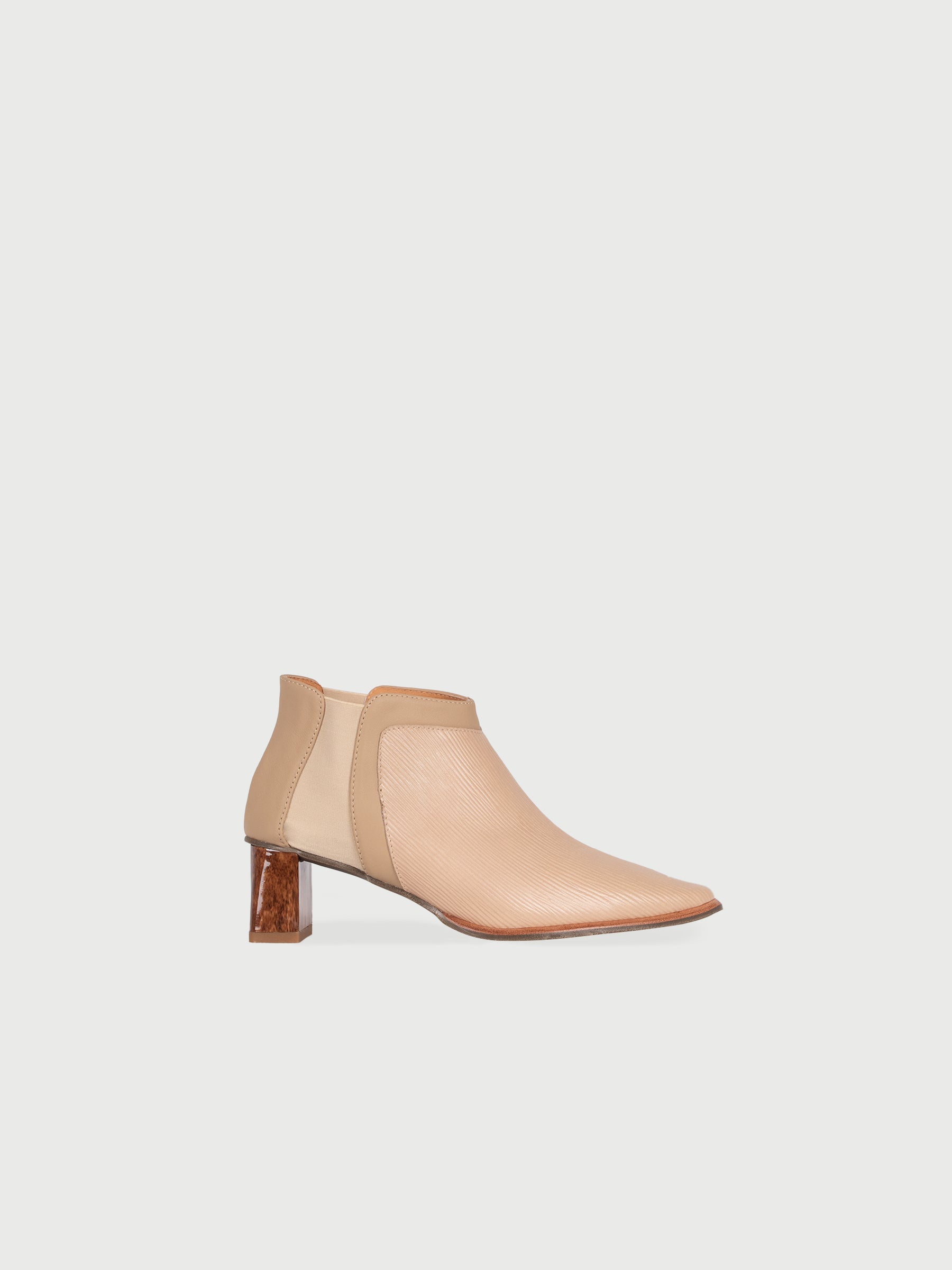 Mixed-Leather Pointed Marble-Heel Ankle Boots