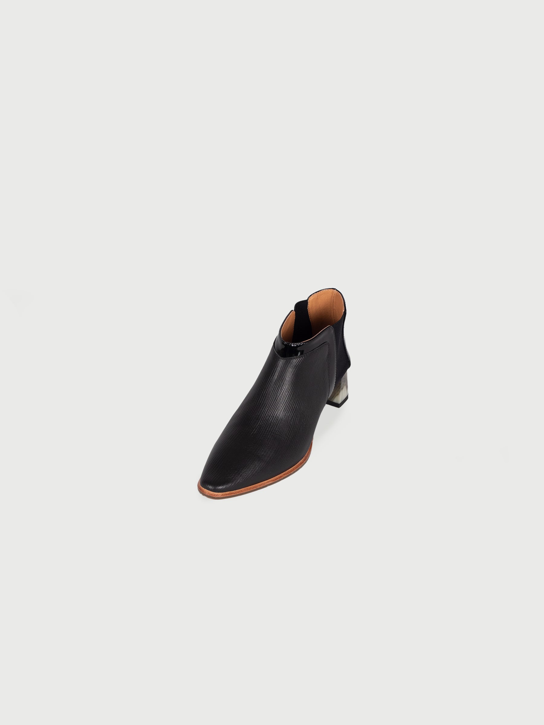 Mixed-Leather Pointed Marble-Heel Ankle Boots