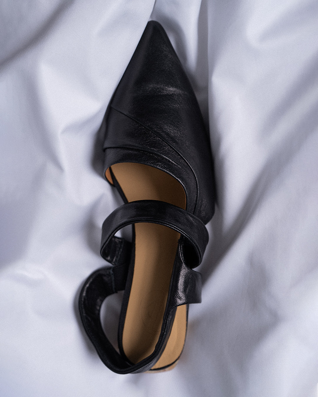 Cleo ◈ Pointed Crepe Draped Marble Heel Slingback