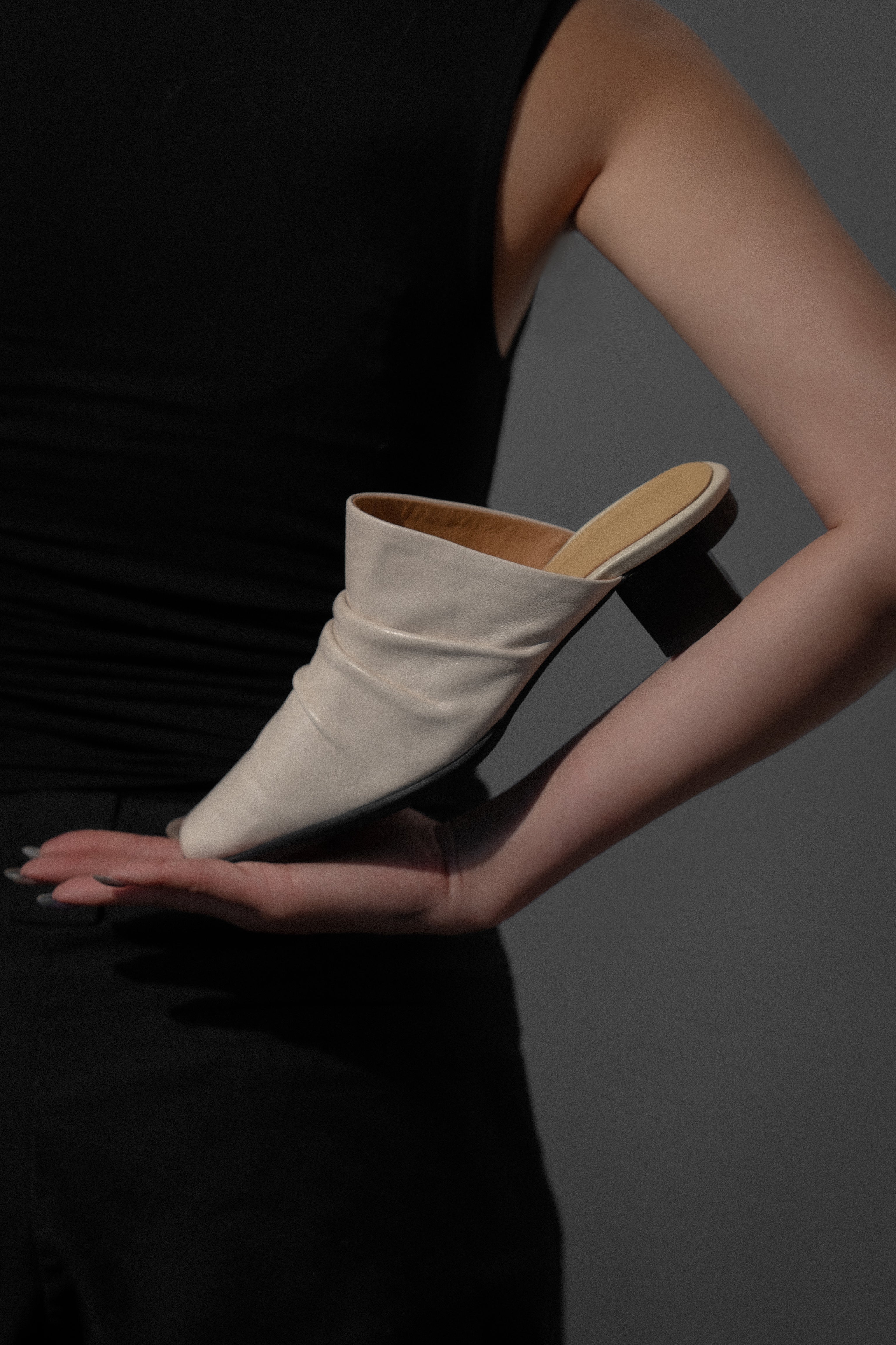 Tate ◈ Square-Toe Drapped Heels Mules