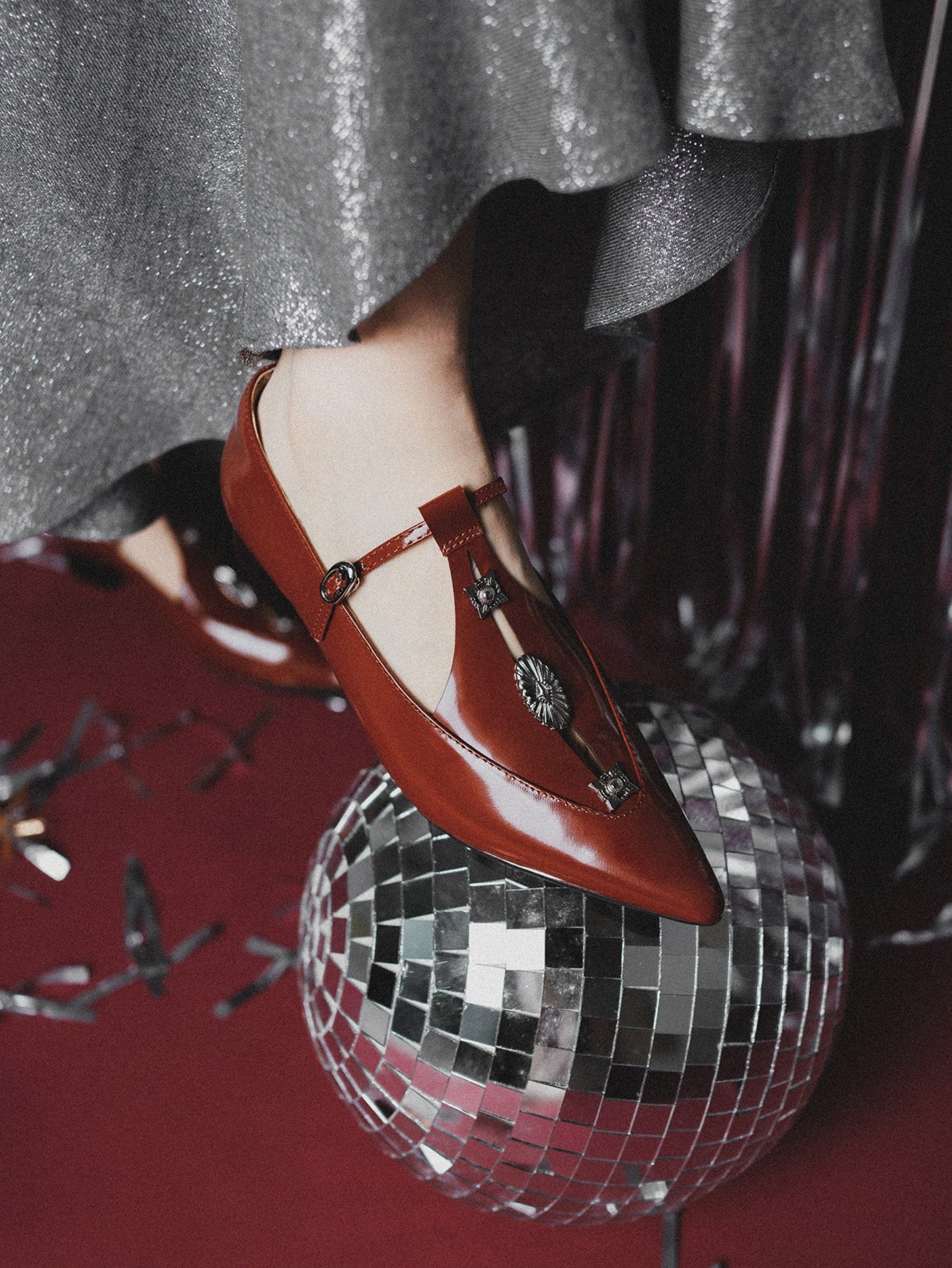 Alicent | Pointed Toe Metal Pierce Mary Jane Flats