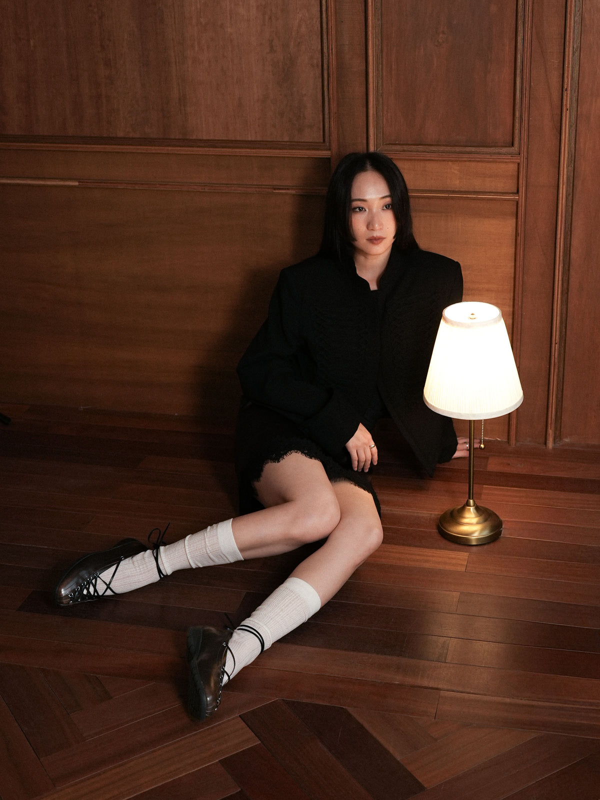 Aurelia・Square-Round Toe Lace-Up Ballet Flats