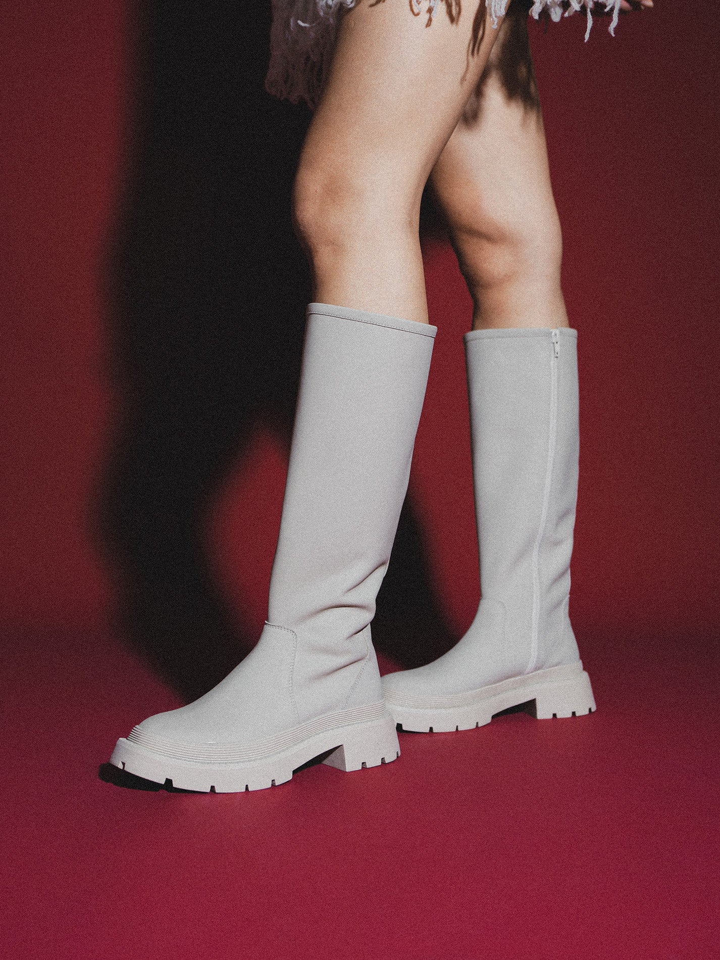 Matte Polish Leather Knee High Boots