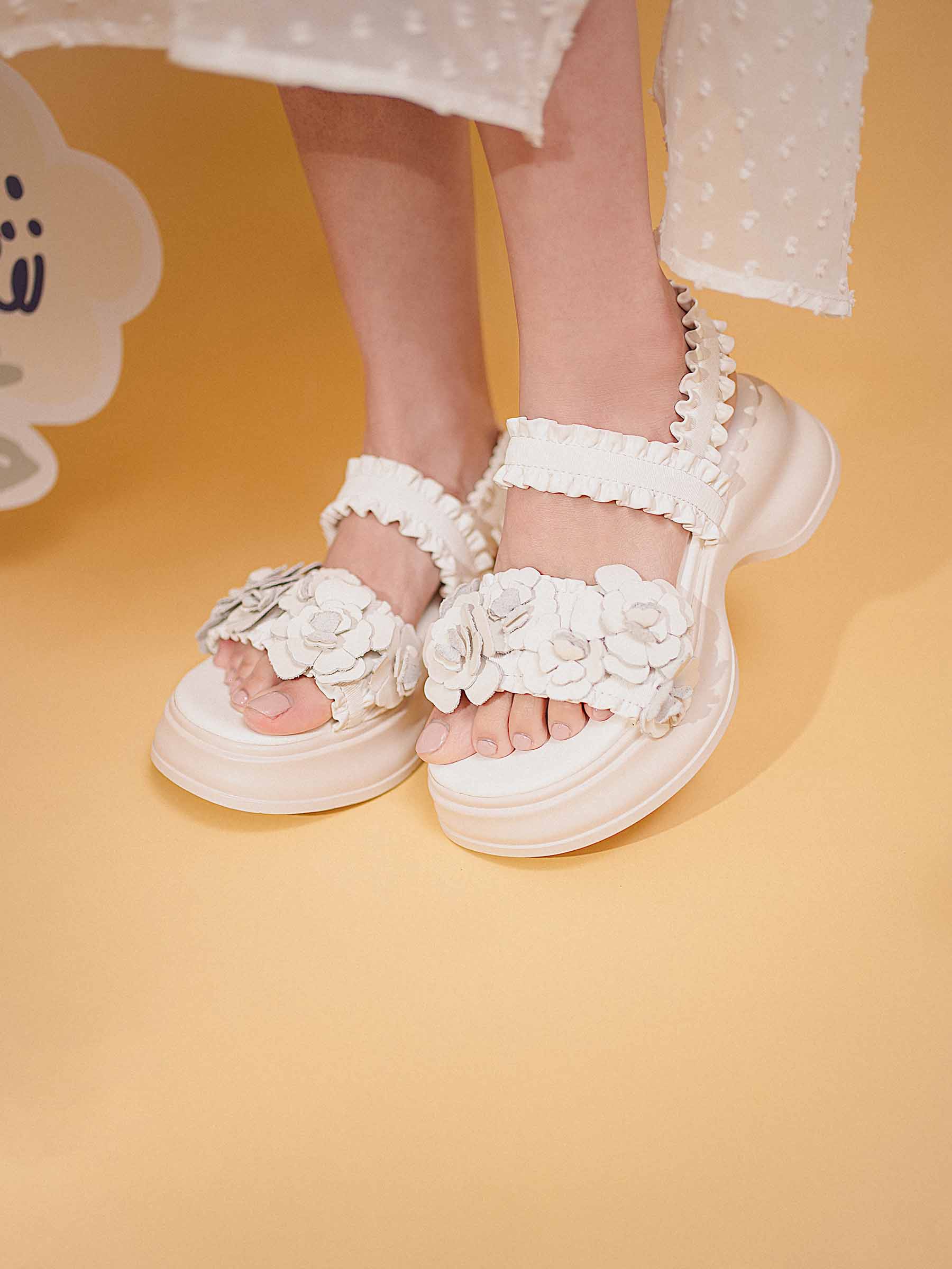 ✿ Cynthia x Leather Lab ✿ Flora • Flower Platform Sandals 花花厚底涼鞋