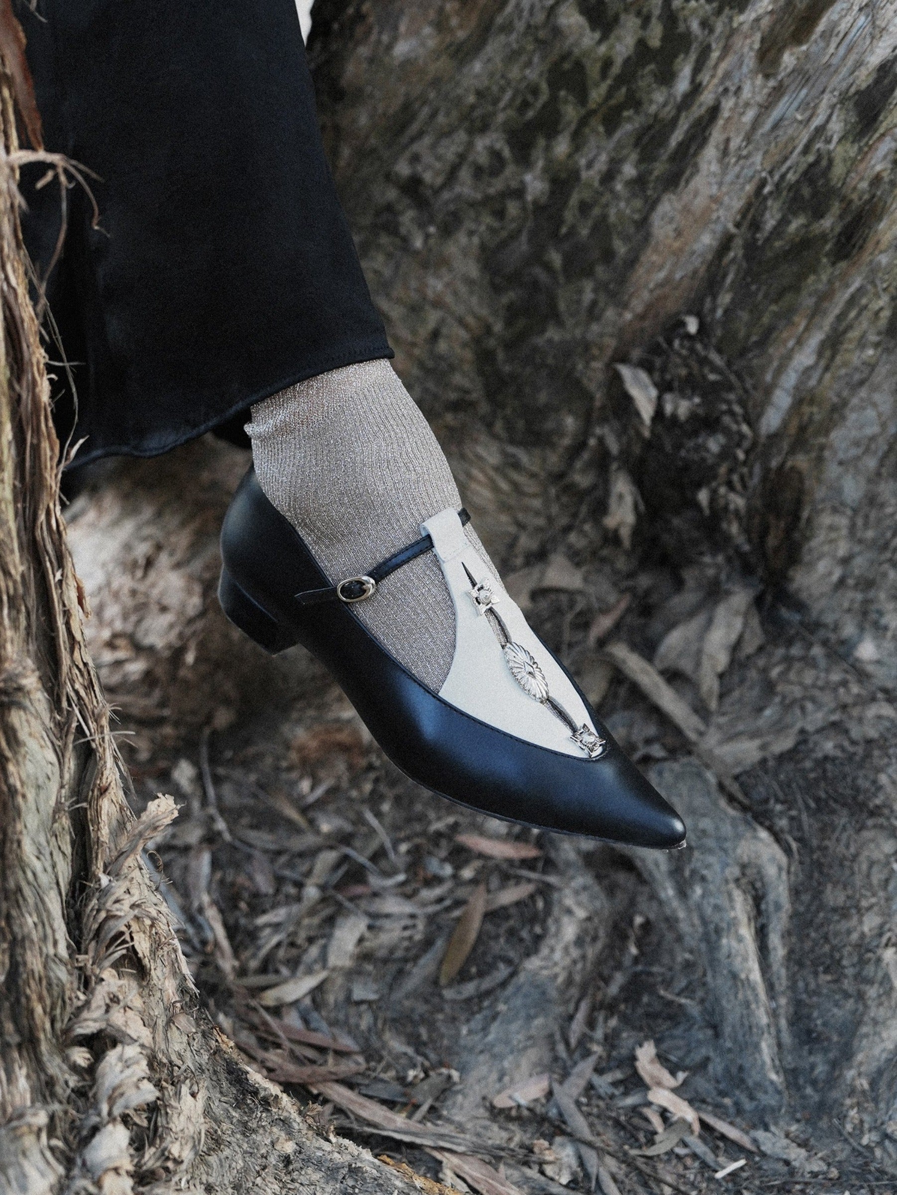 Alicent | Pointed Toe Metal Pierce Mary Jane Flats