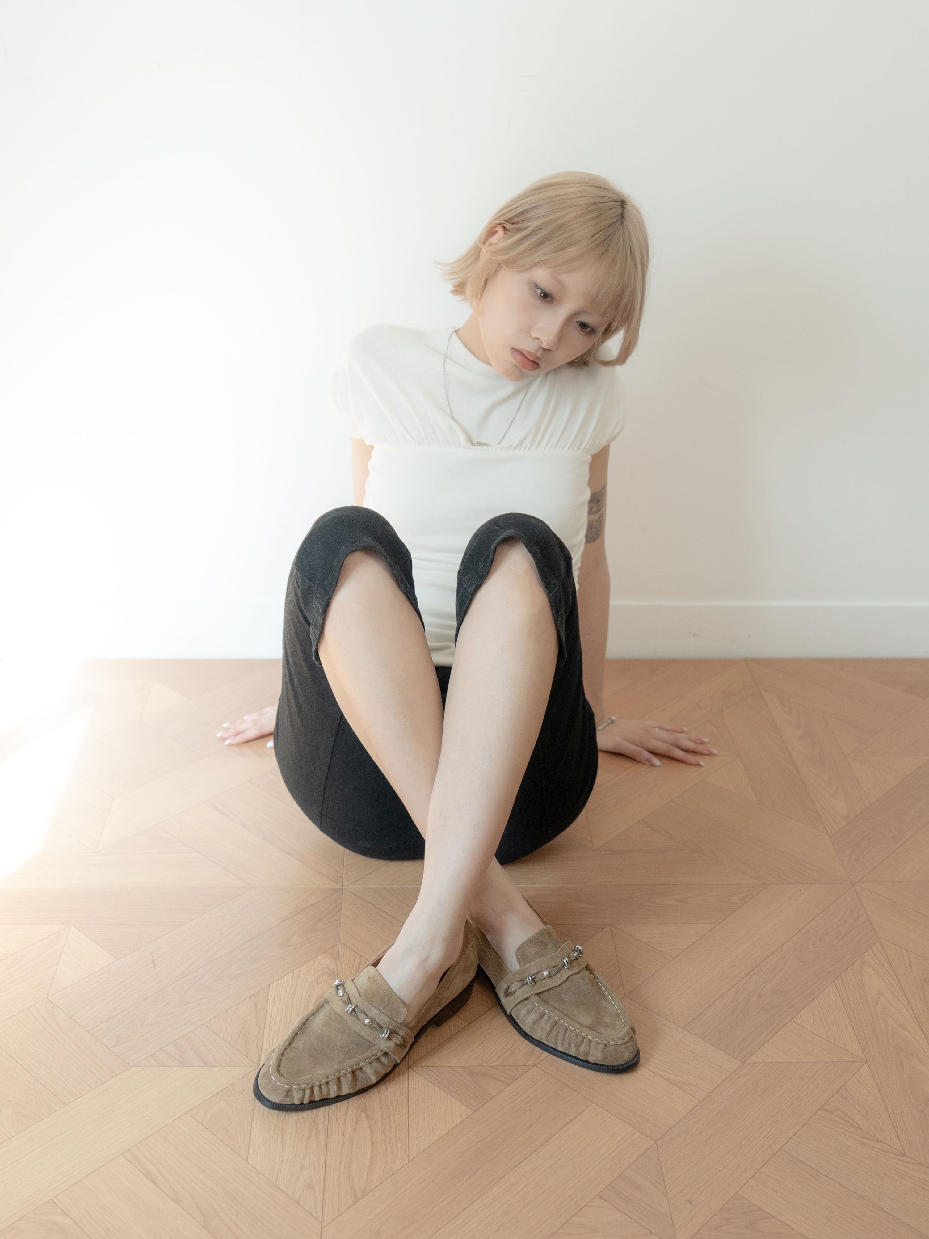 Yvaine・Pleated Stud-Embellished Loafers