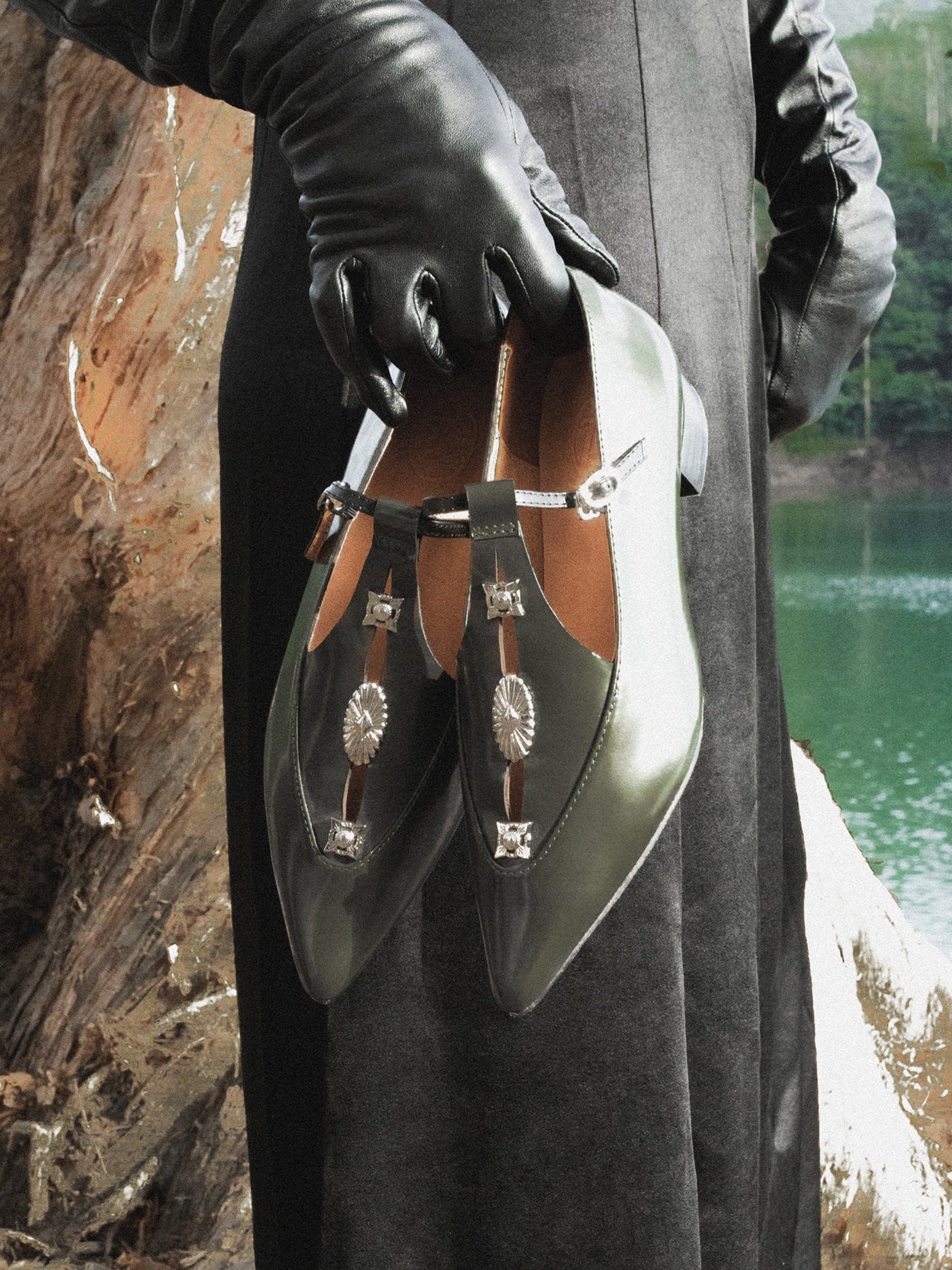 Alicent | Pointed Toe Metal Pierce Mary Jane Flats