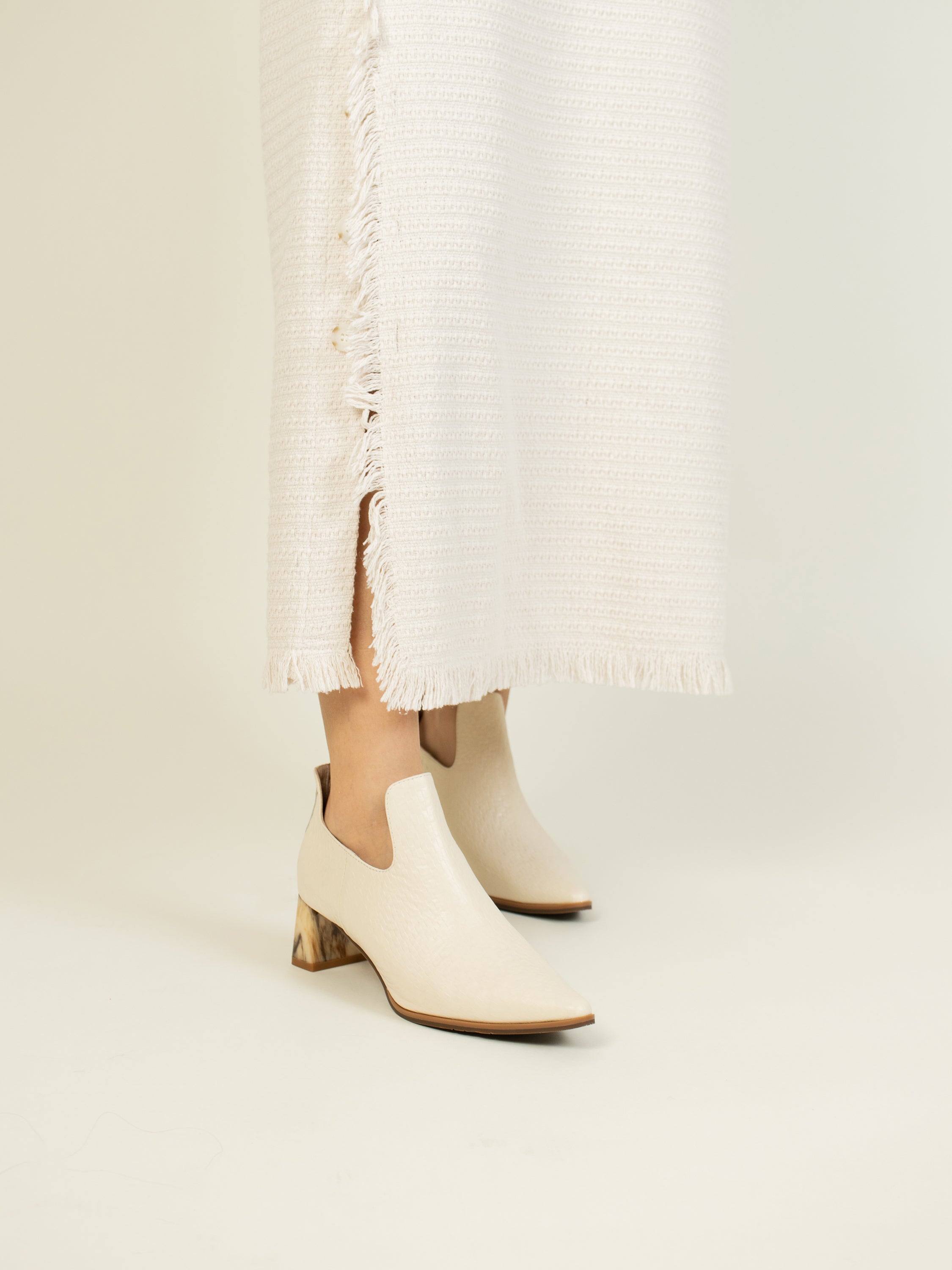 Pointed Marble-Heel Ankle Boots