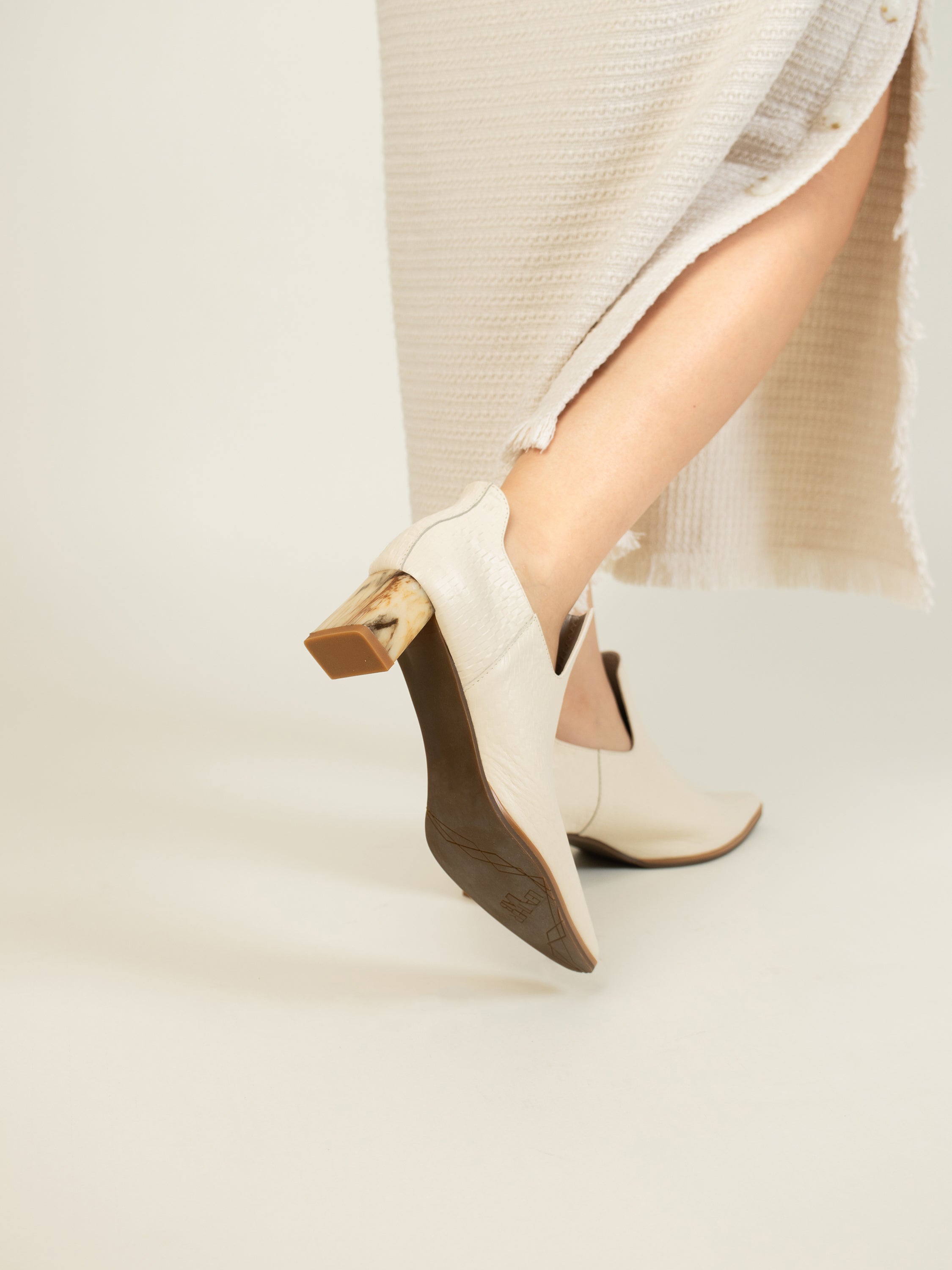 Pointed Marble-Heel Ankle Boots
