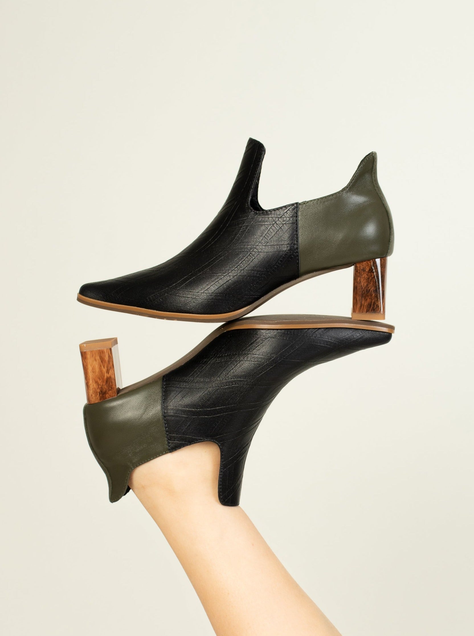 Pointed Marble-Heel Ankle Boots