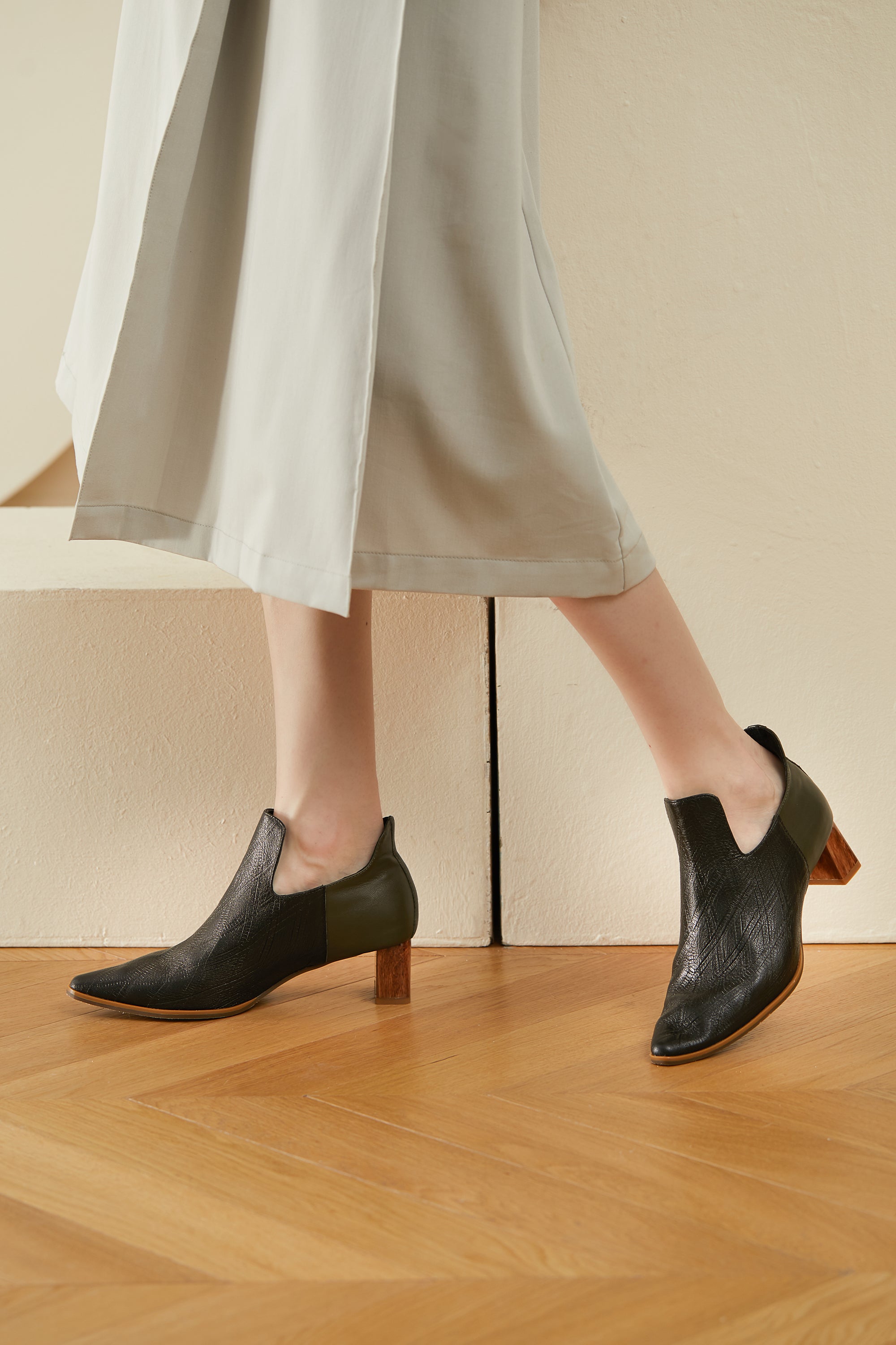 Pointed Marble-Heel Ankle Boots