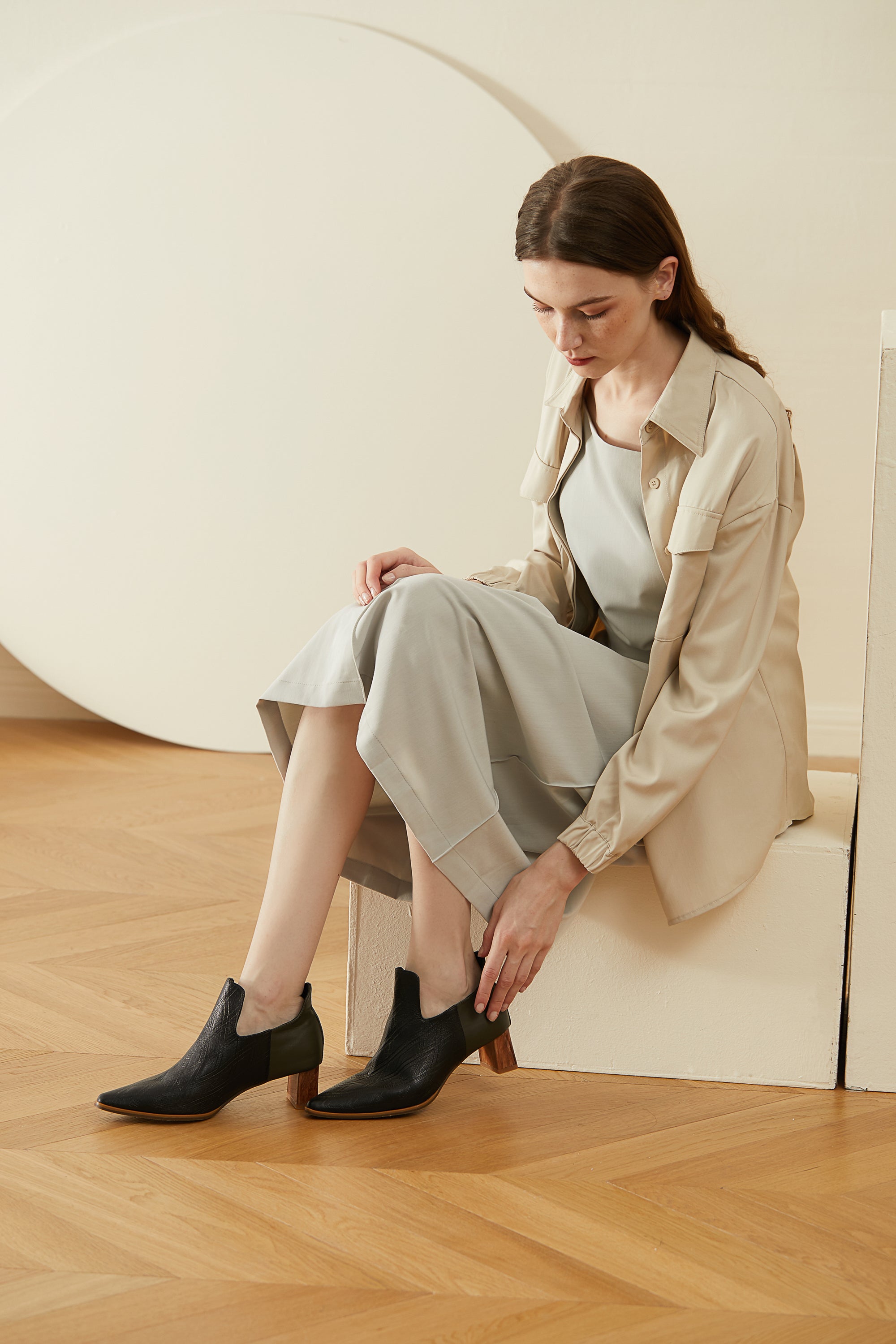 Pointed Marble-Heel Ankle Boots