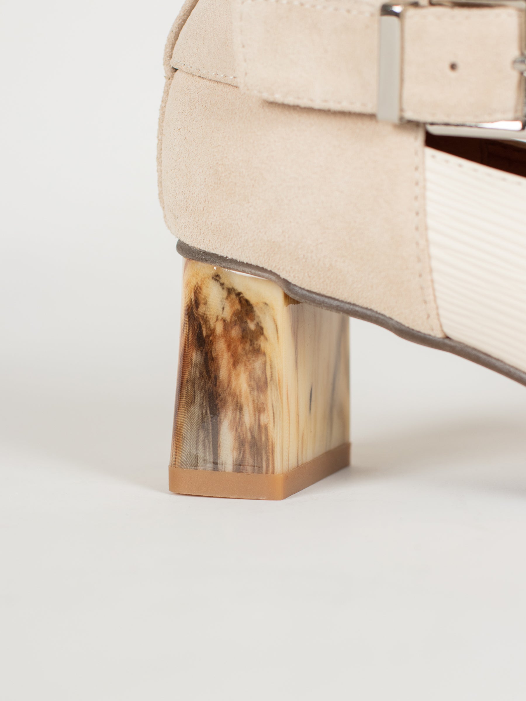 Pointed Marble-Heel Ankle Buckle Boots