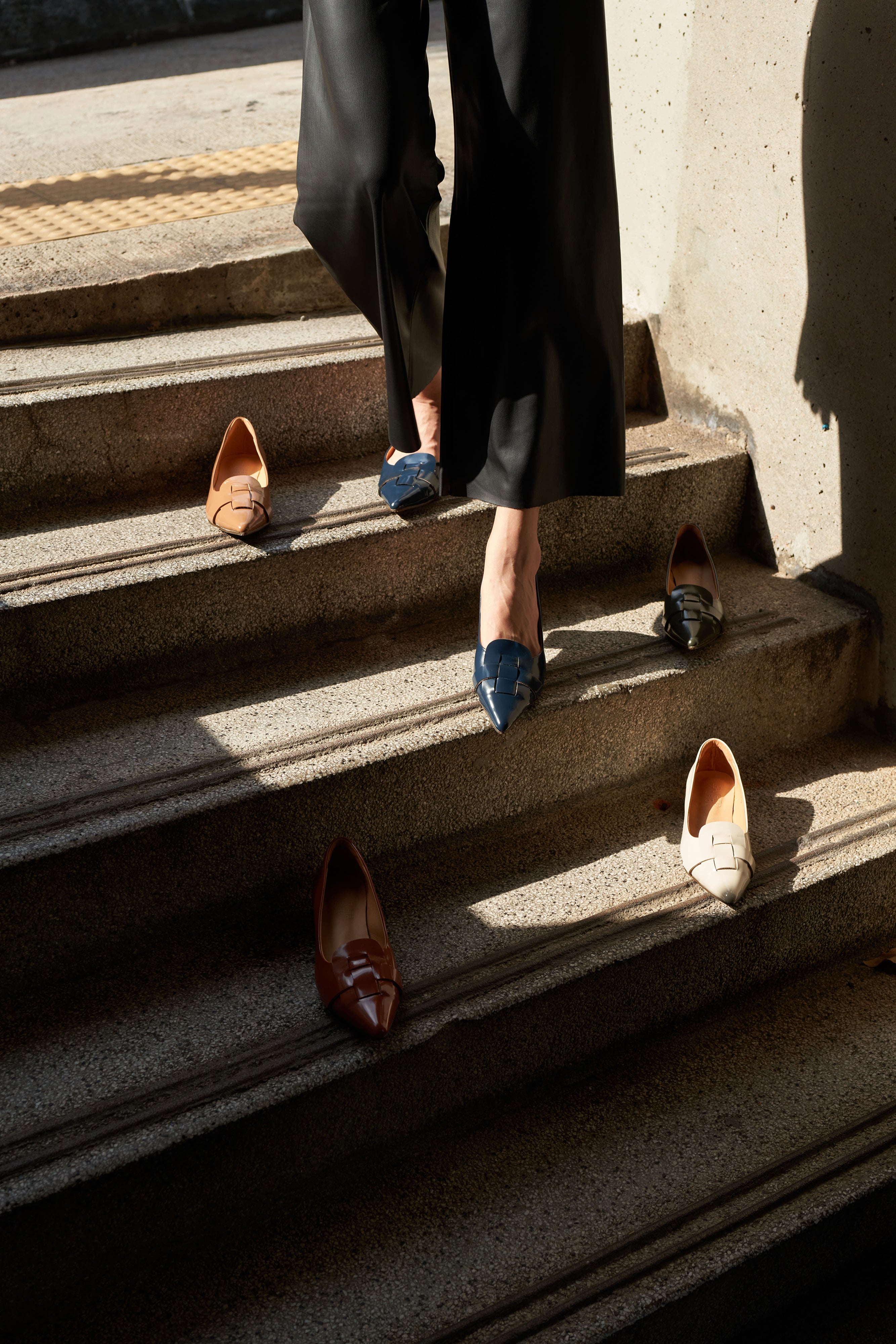 Ava .Pointed Film-Coated Marble Pumps