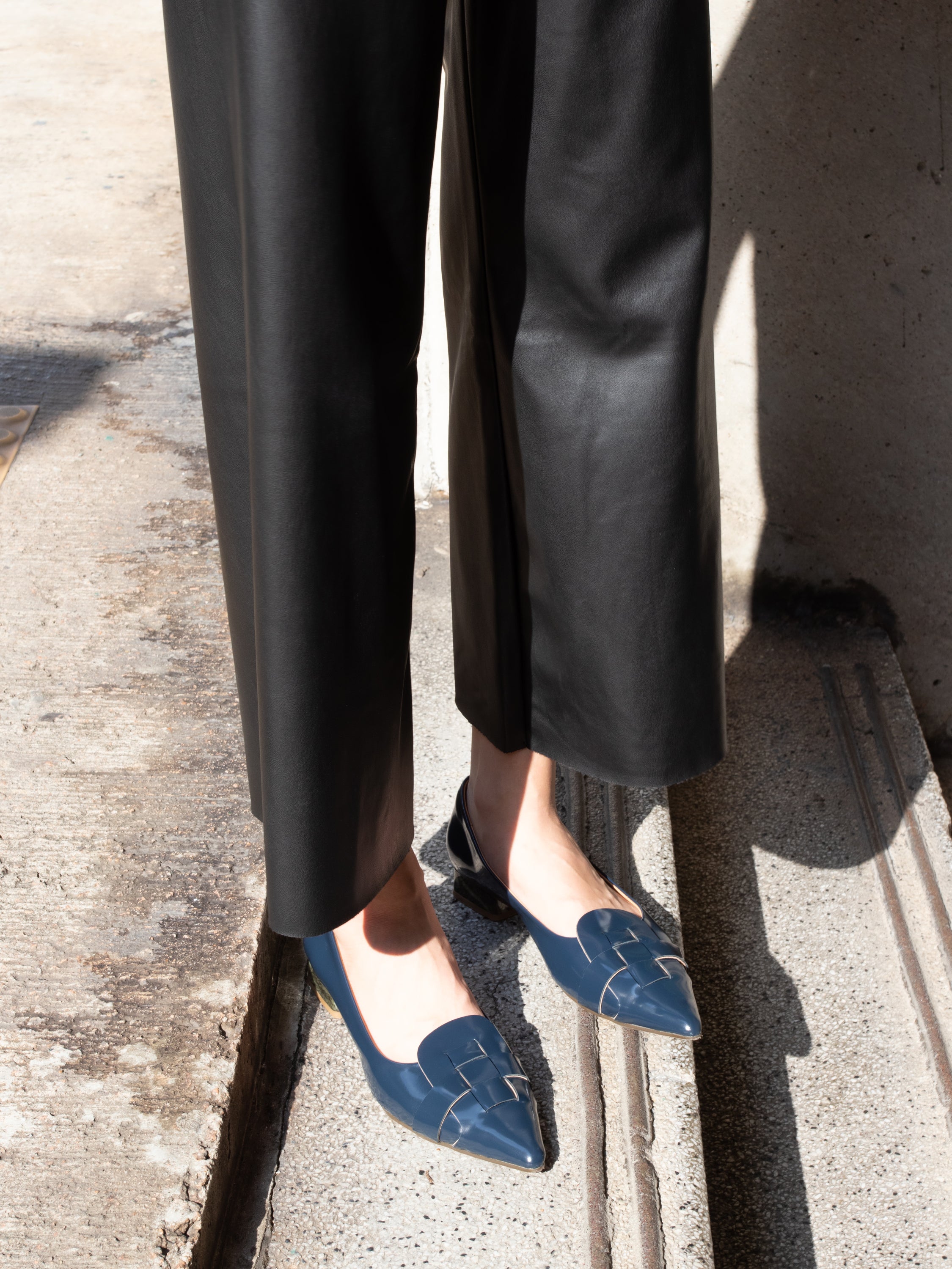 Ava .Pointed Film-Coated Marble Pumps