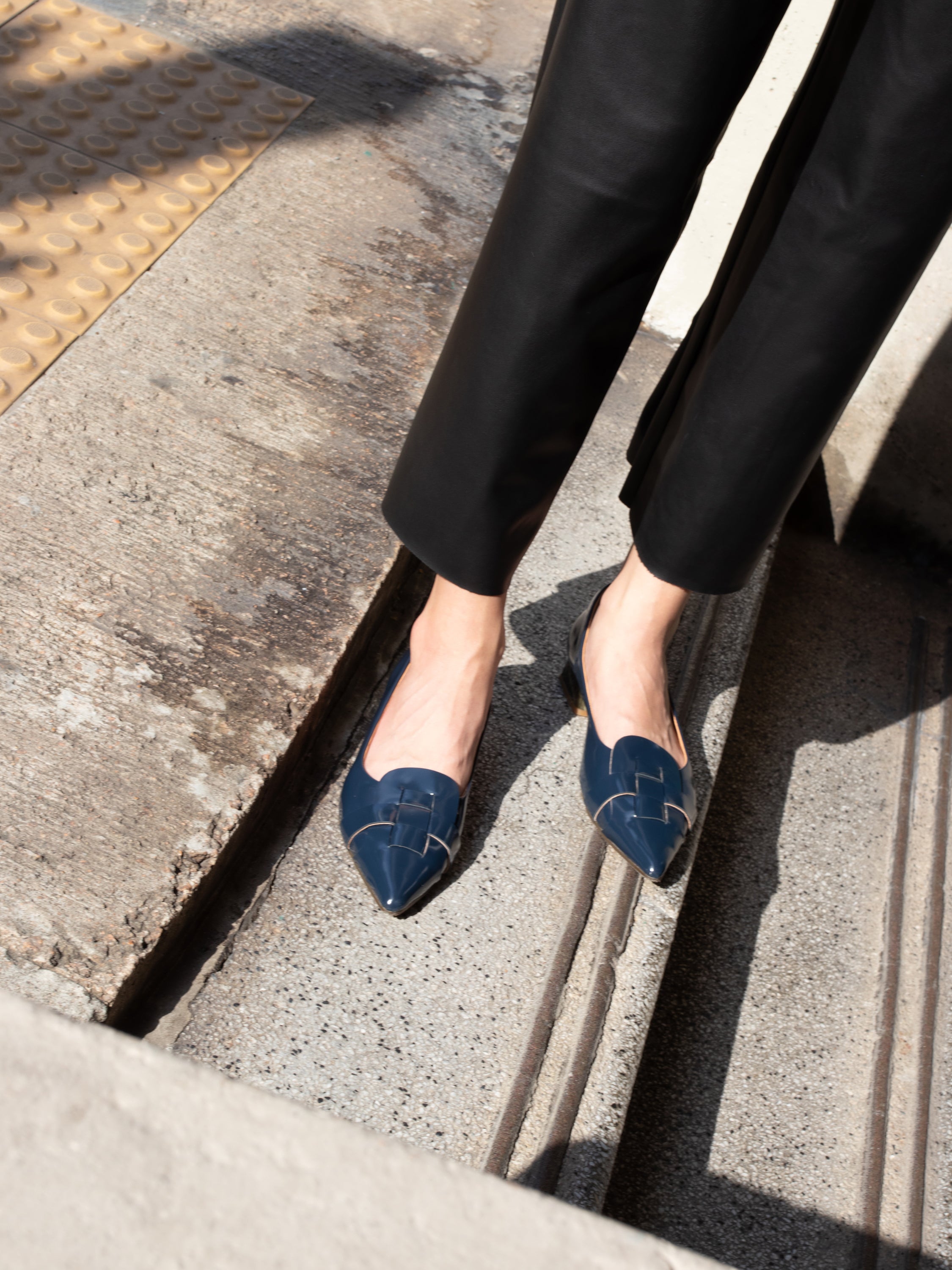 Ava .Pointed Film-Coated Marble Pumps