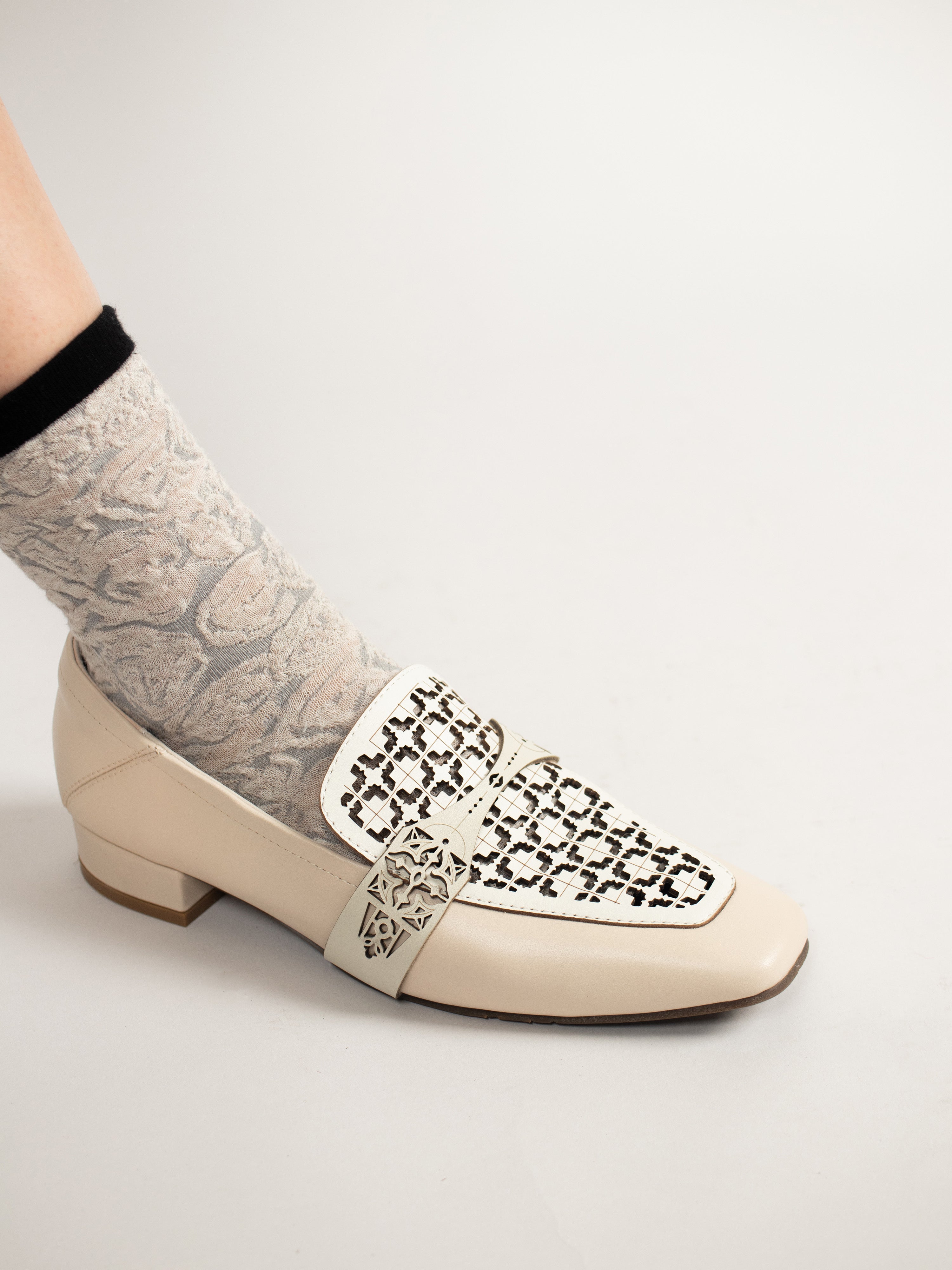 Almond-Toe Laser-Cut Loafers