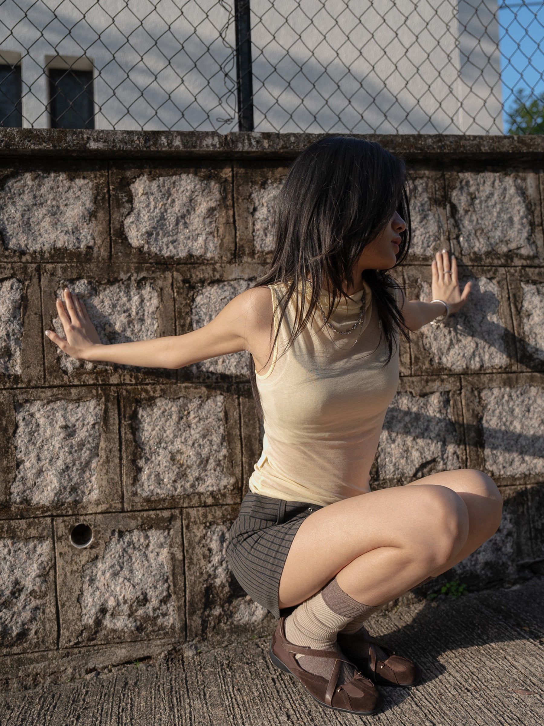 Theia・Squared Toe Cross Strap Mary Jane Sneakerina