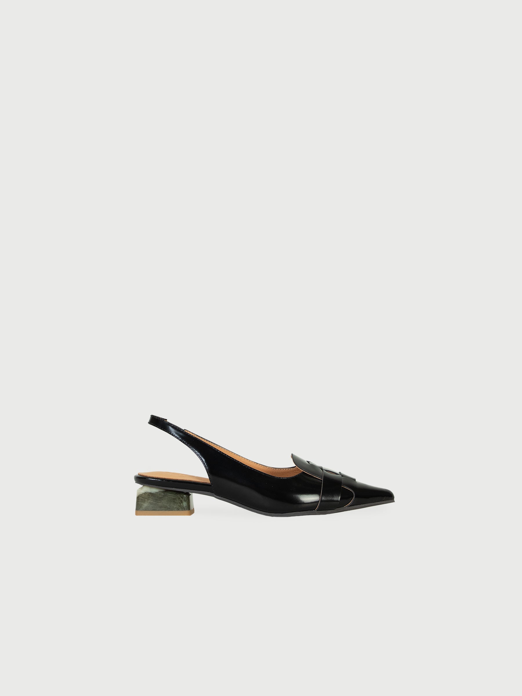 Pointed Film-Coated Sling-Back Marble Pumps