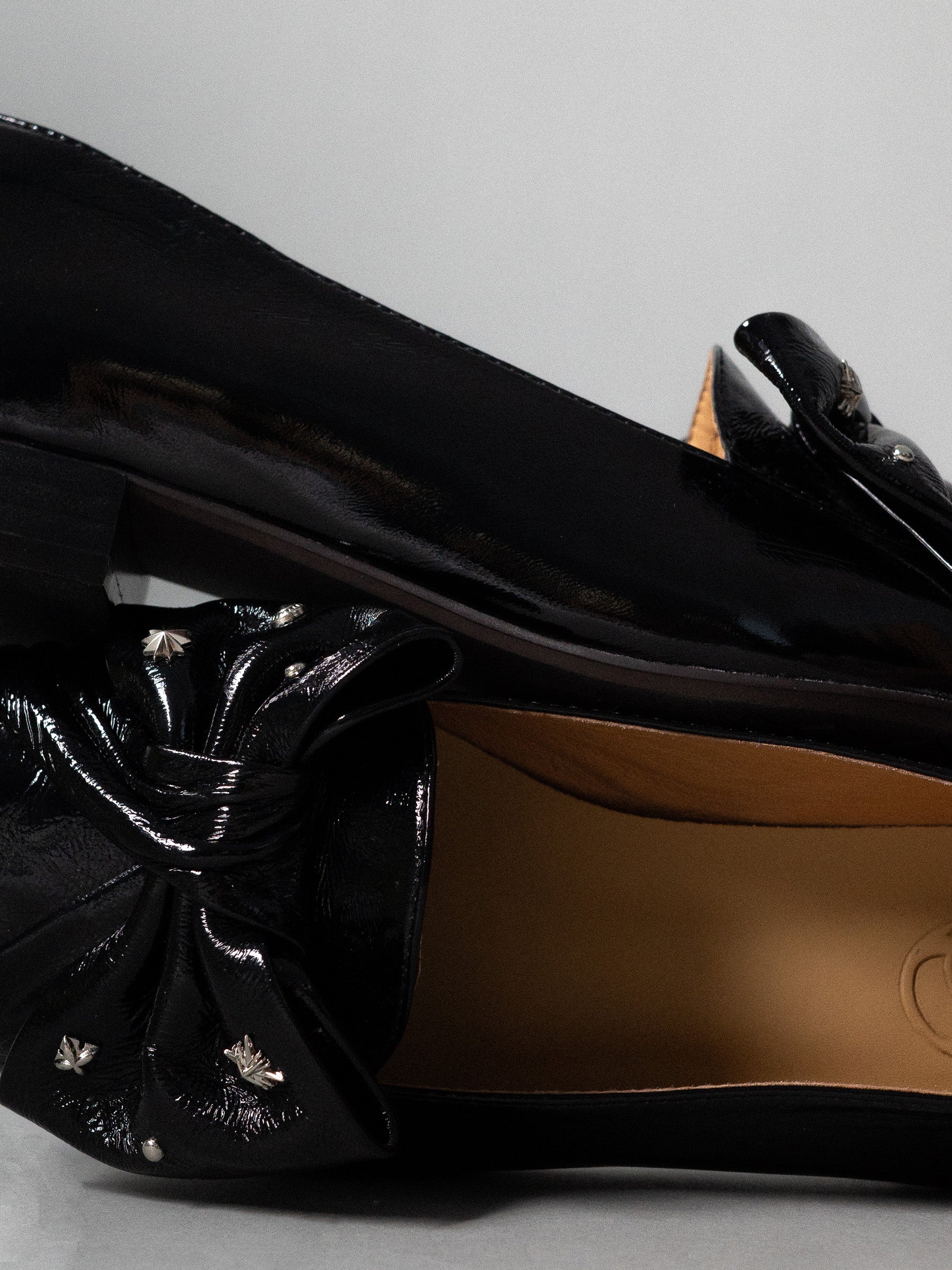 Addison || Pointed Toe Stud-Embellished Bow Flats