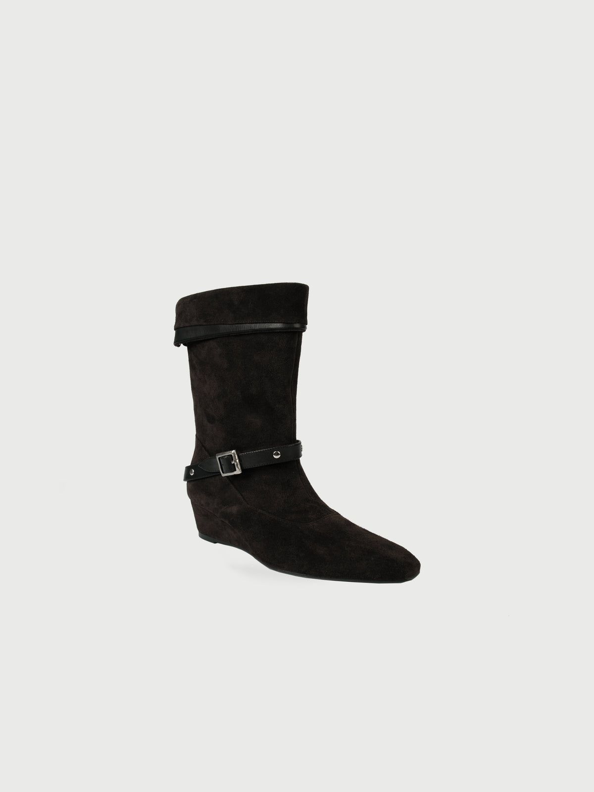 Blair・Almond-Toe Buckled Wedge Boots
