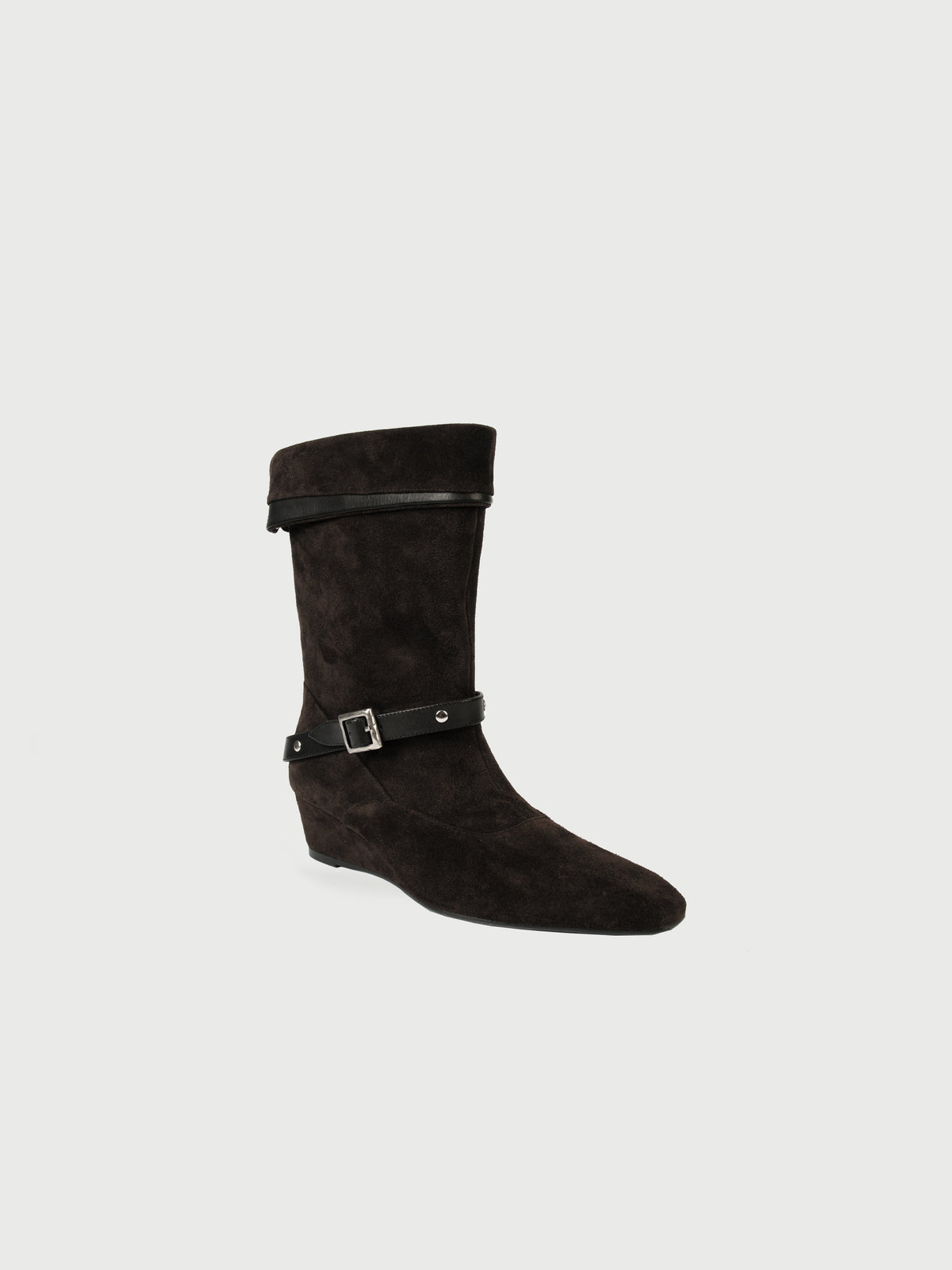 Blair・Almond-Toe Buckled Wedge Boots