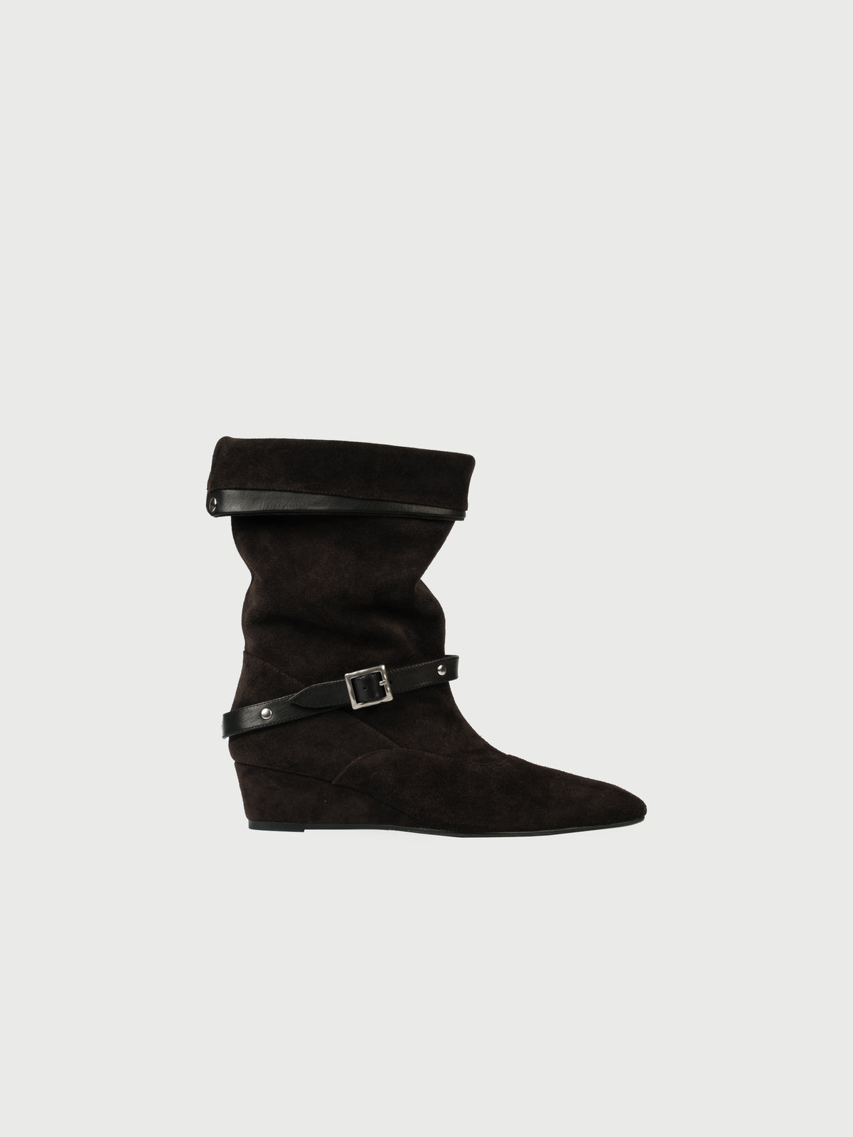 Blair・Almond-Toe Buckled Wedge Boots
