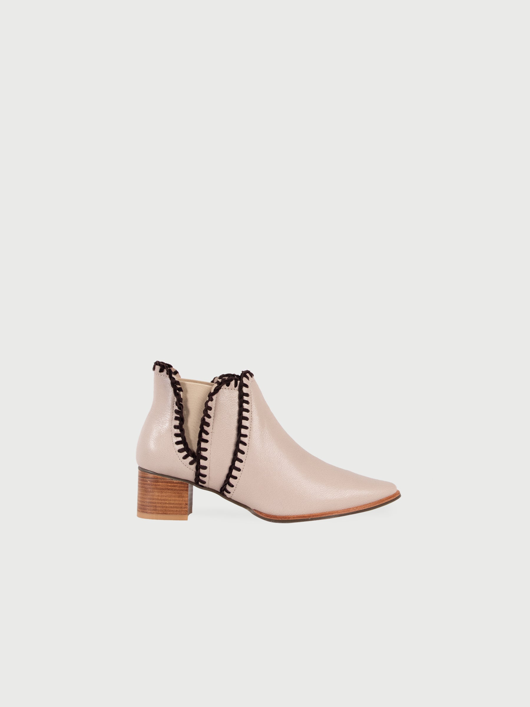 Blanket Stitch Block Heel Leather Ankle Boots