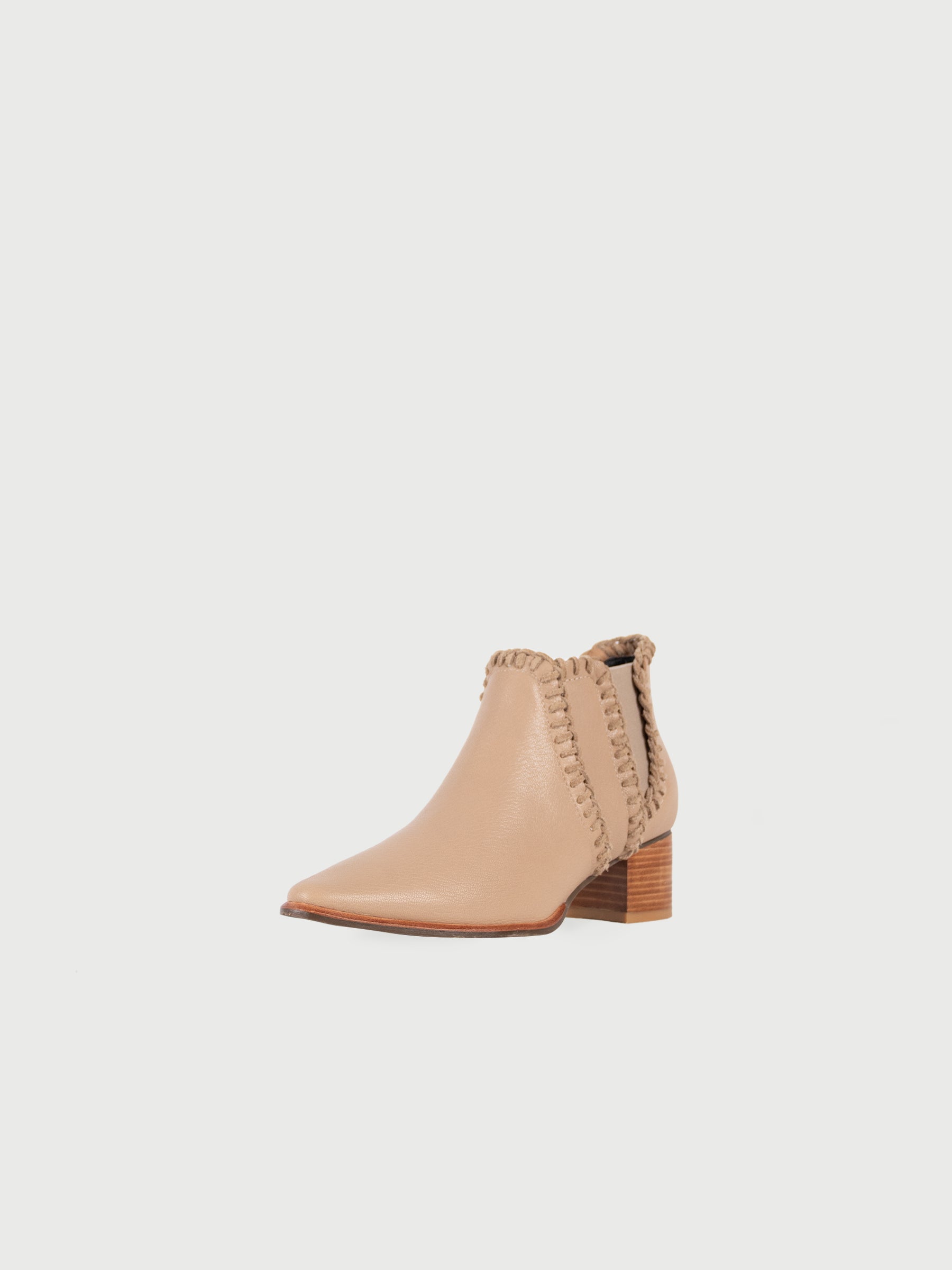 Blanket Stitch Block Heel Leather Ankle Boots
