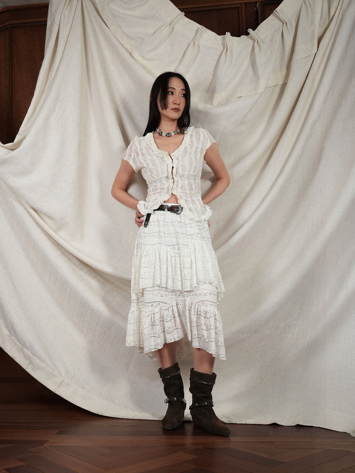 Blair・Almond-Toe Buckled Wedge Boots