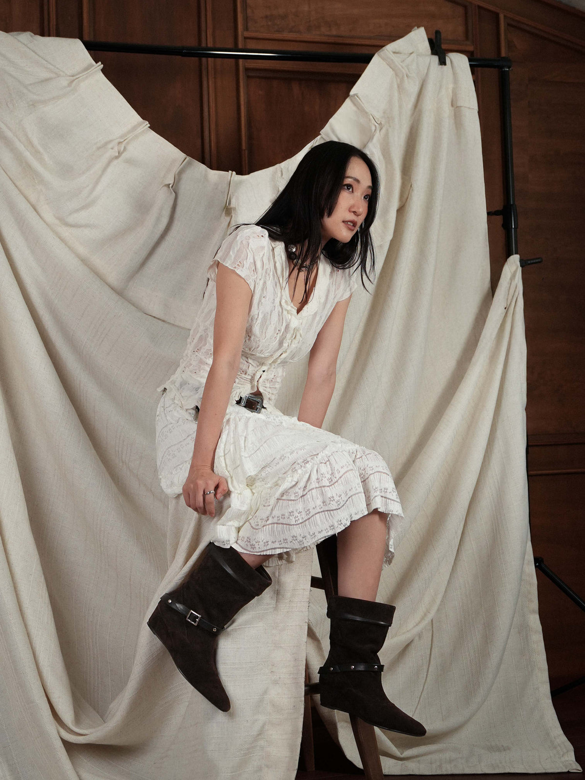 Blair・Almond-Toe Buckled Wedge Boots