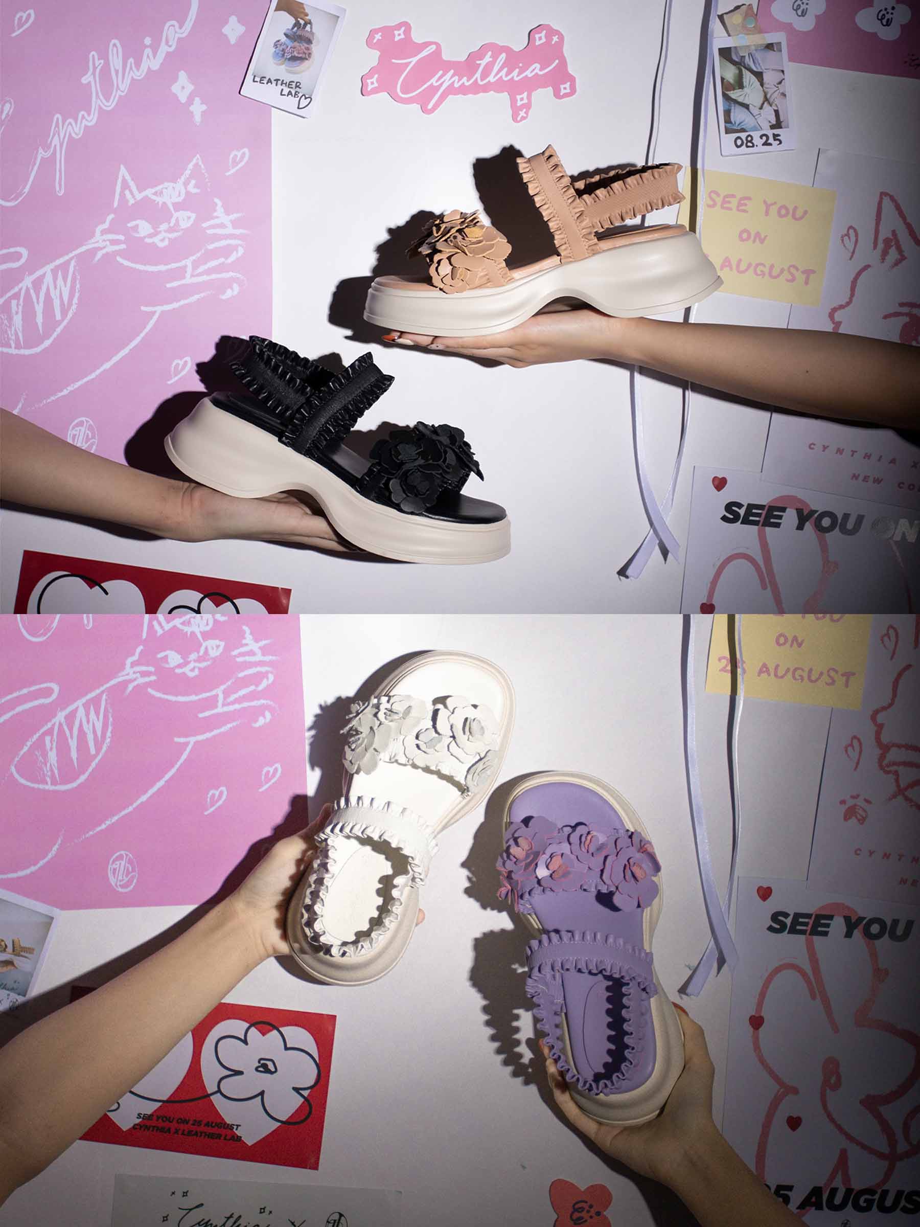 ✿ Cynthia x Leather Lab ✿ Flora • Flower Platform Sandals 花花厚底涼鞋