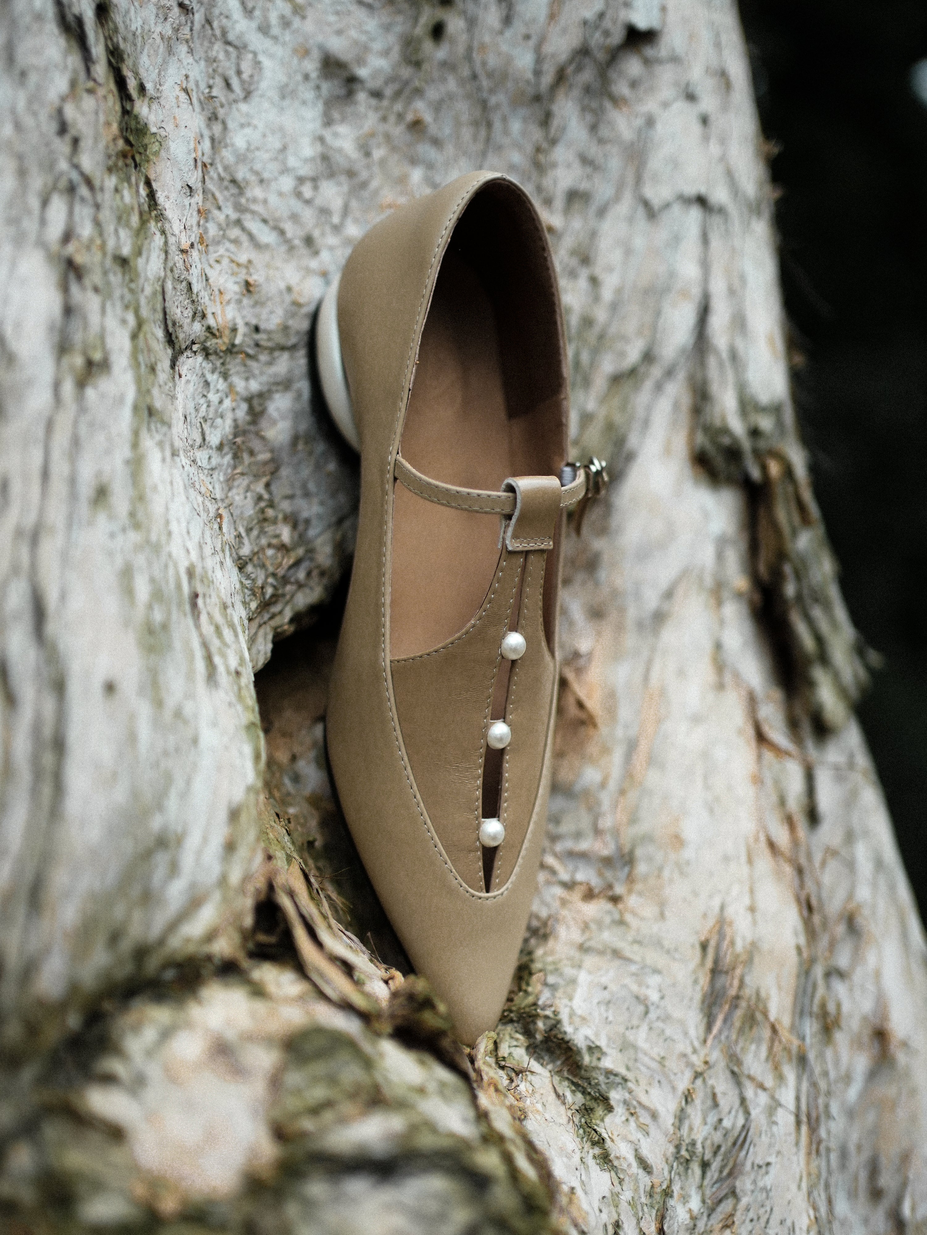 Pointed Toe Pearl Mary Jane Flats