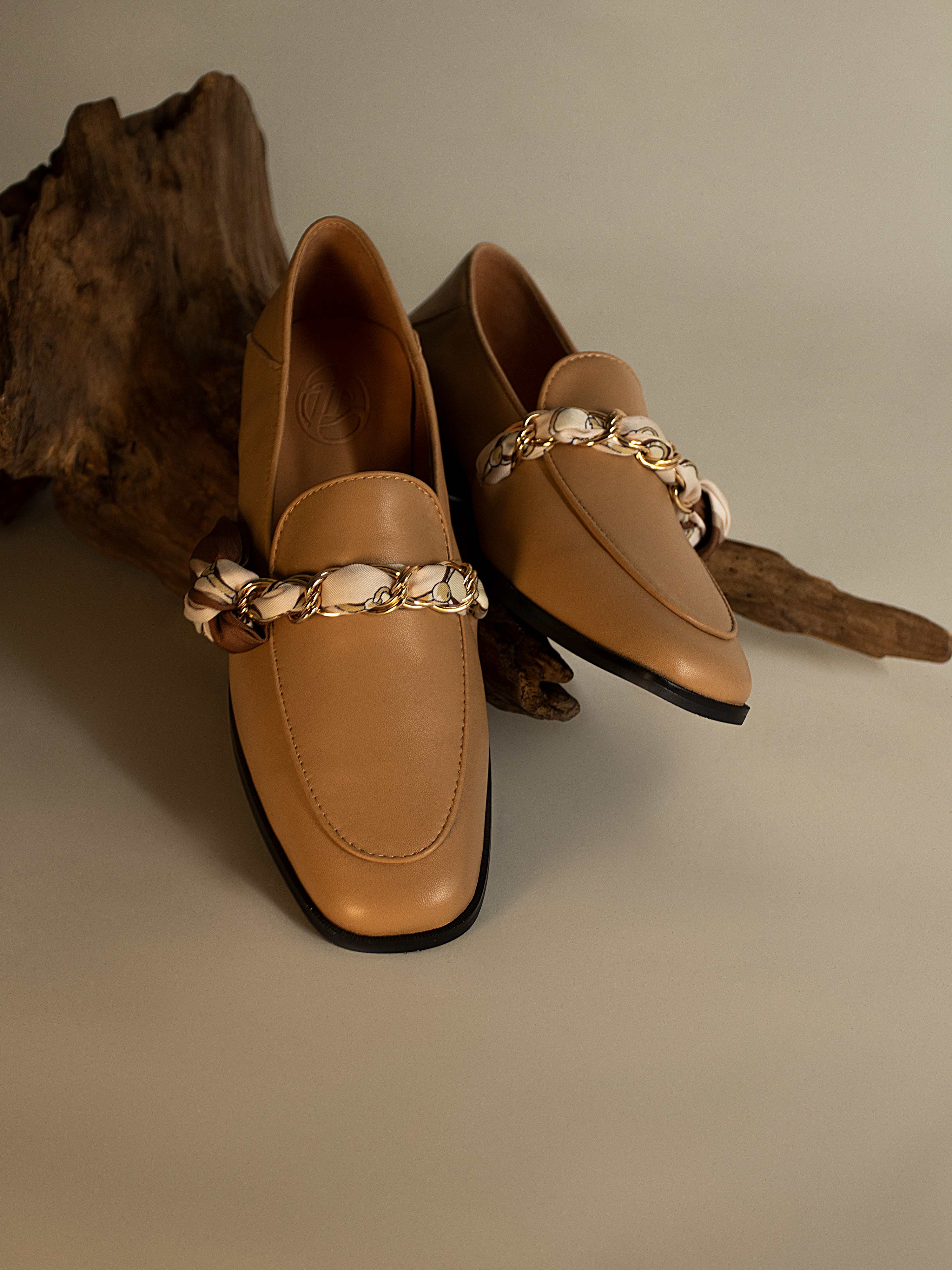 Almond-Toe Scarf Loafers