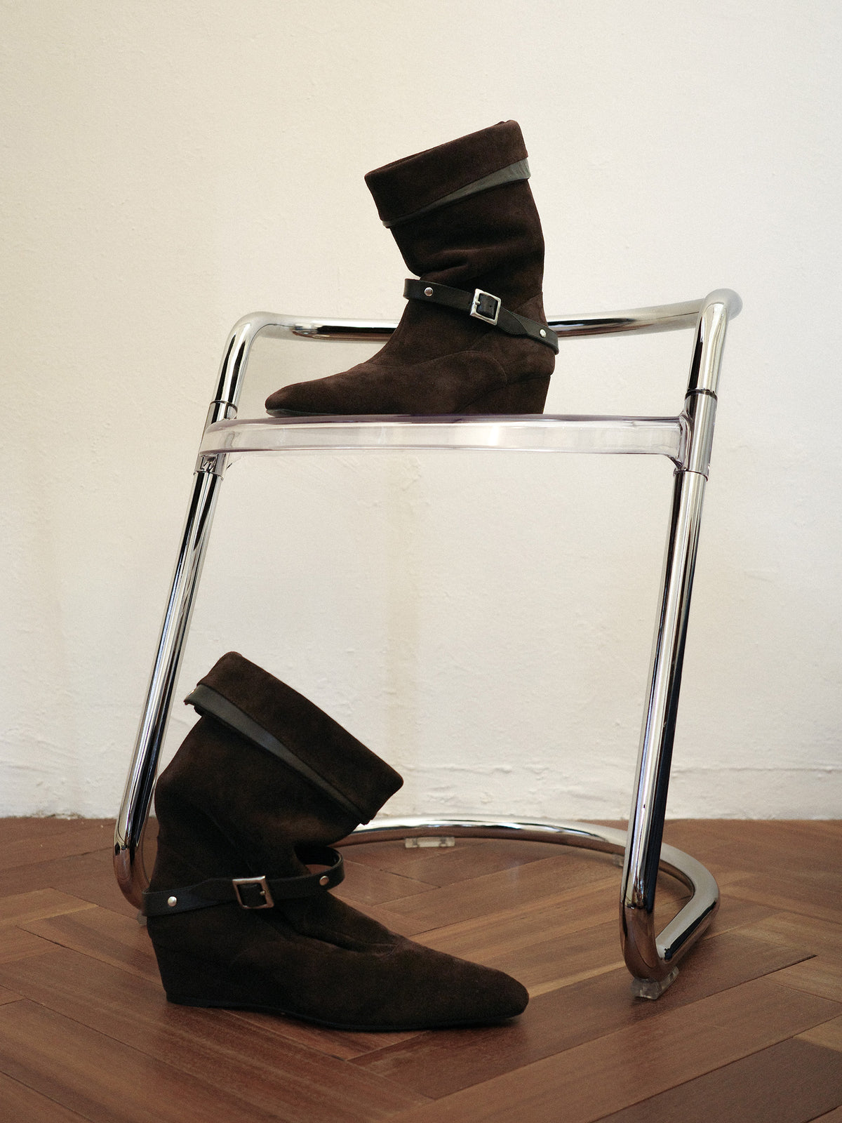 Blair・Almond-Toe Buckled Wedge Boots