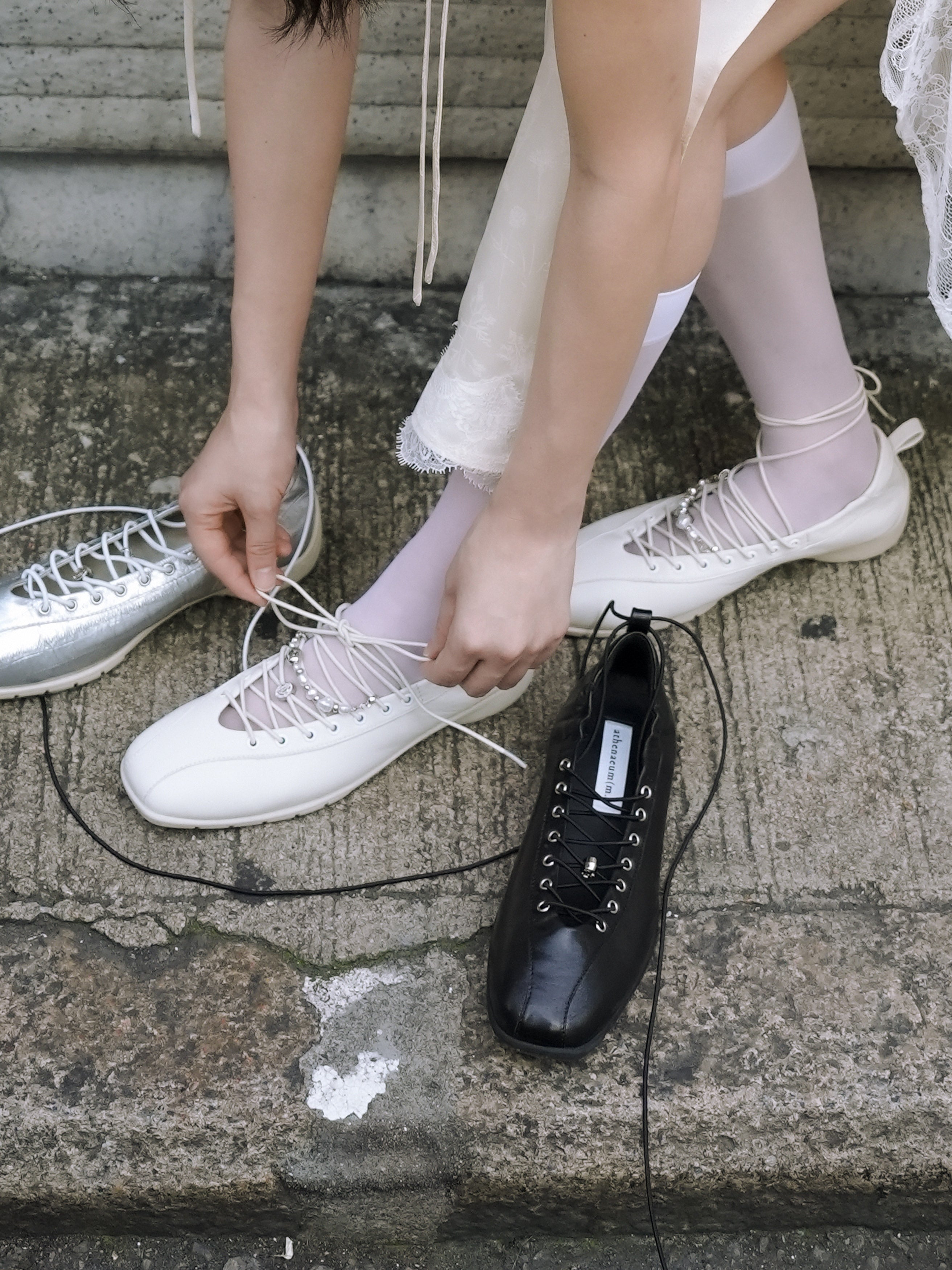 athenaeum(m.) x LEATHER LAB|| Nina ❈ Square Toe Lace-Up Leather Sneakerina