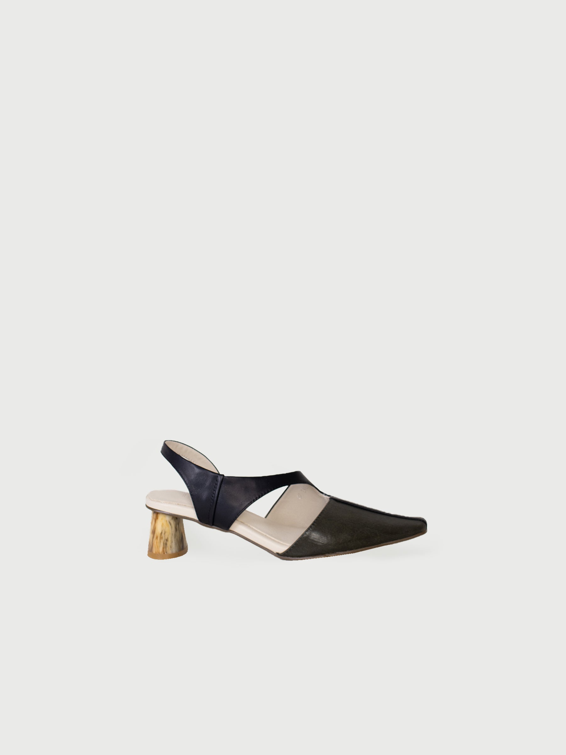 Square-Toe Mixed-Leather Marble Heels