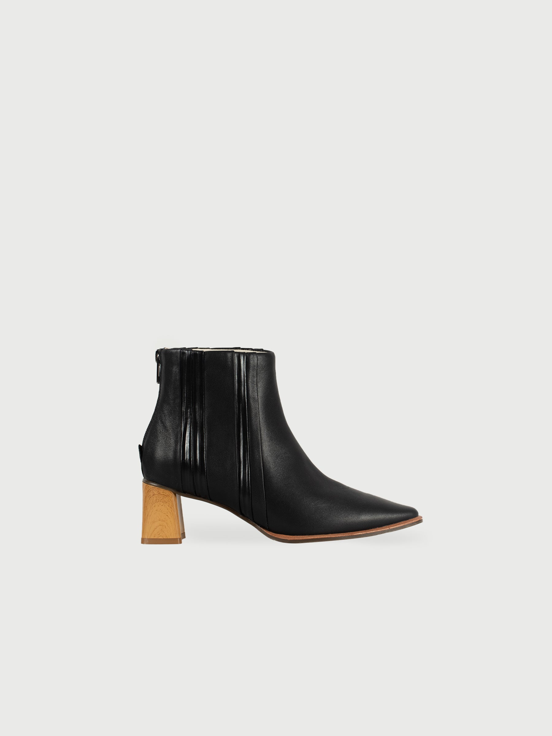 Wooden-Heel Striped Ankle Boots