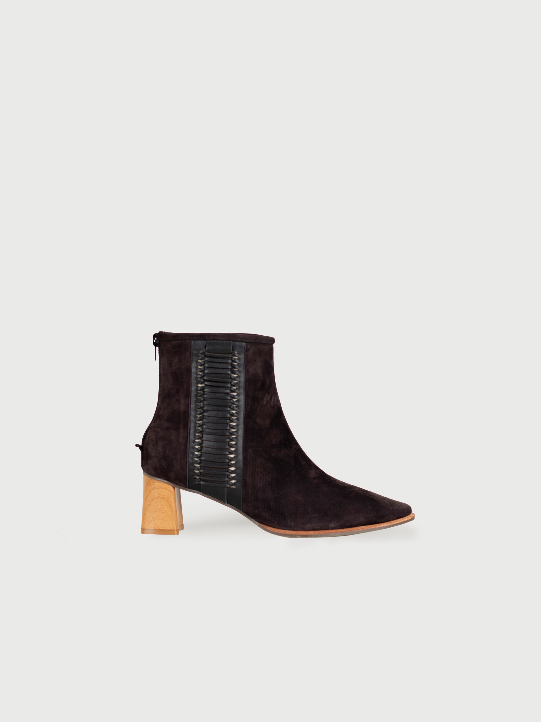 Wooden-Heel Suede Ankle Boots