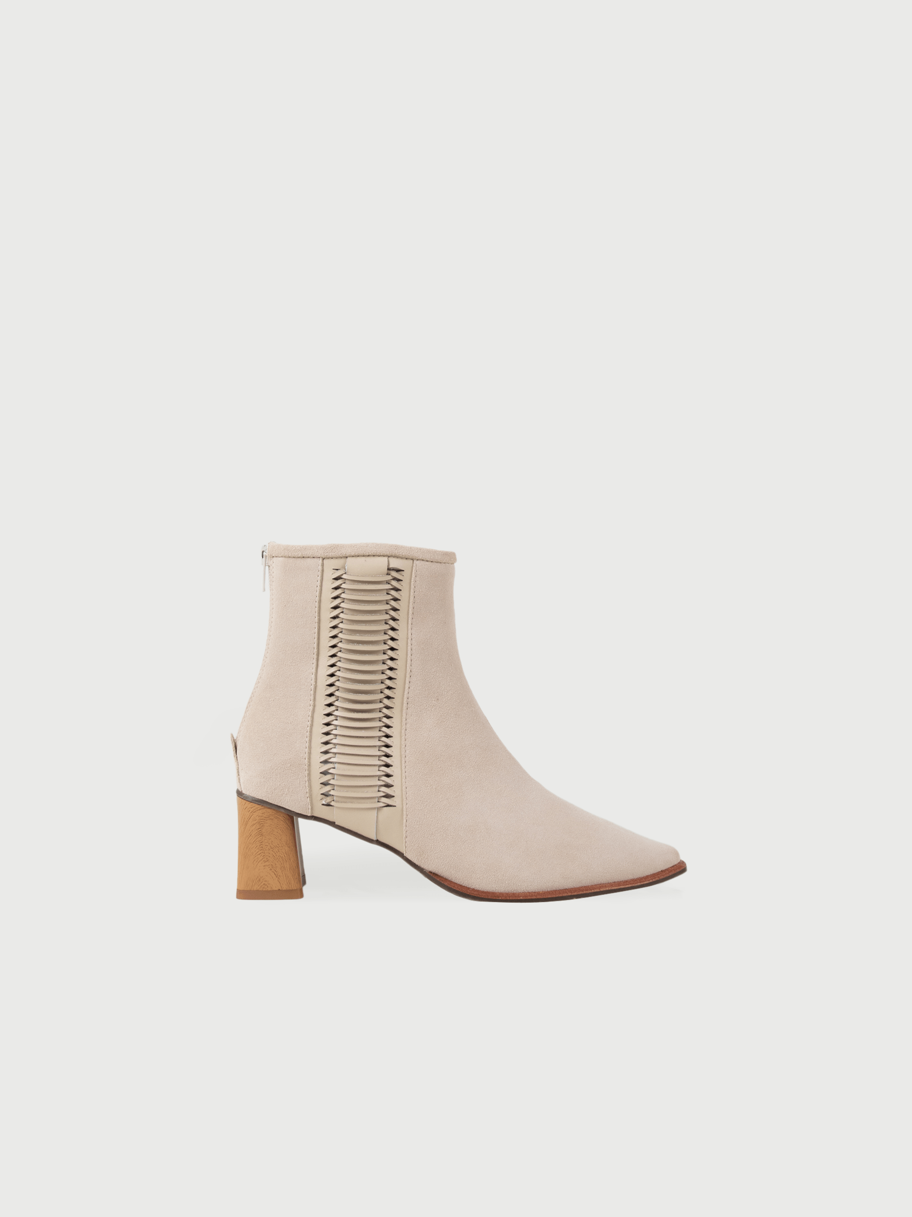 Wooden-Heel Suede Ankle Boots